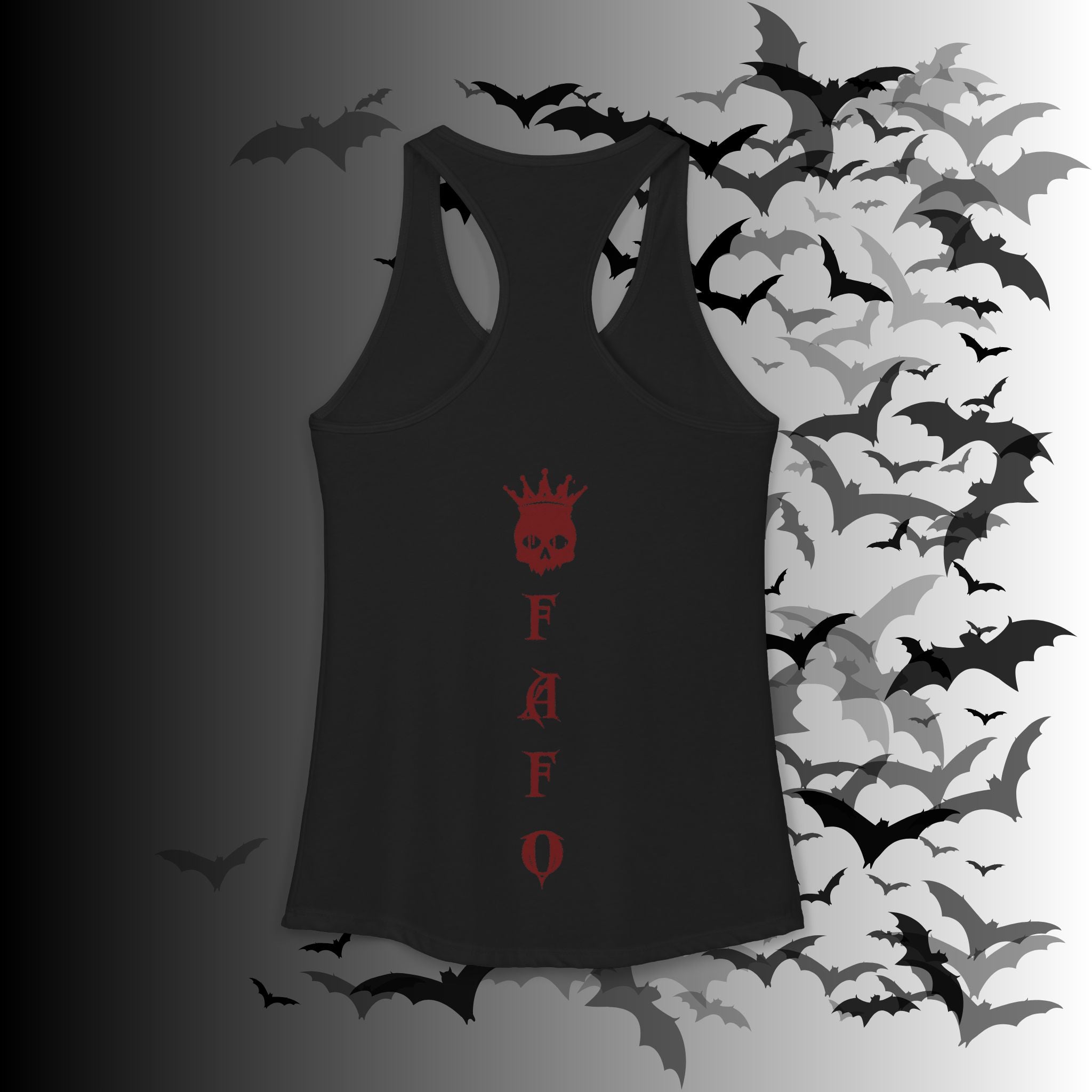 "FAFO" I Identify As A Threat Racerback Tank Top — Gothic Humor Front & Back