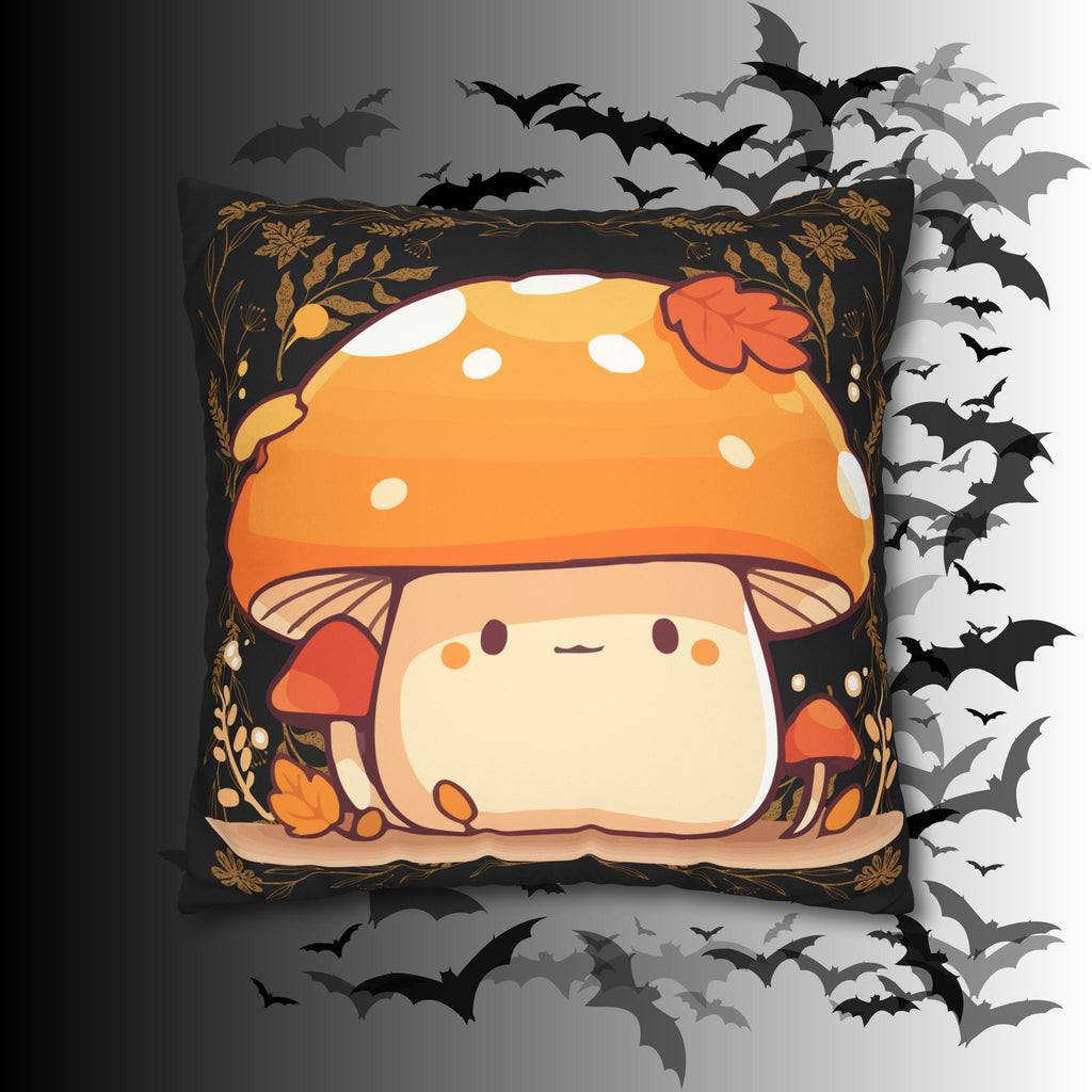 Dark Cottagecore Mushroom Throw Pillow — Forest Witch Kawaii Home Decor
