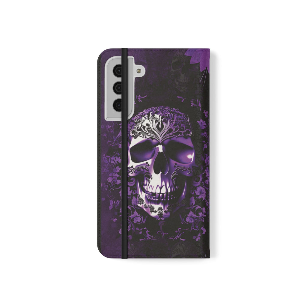Purple Pastel Goth Skull Flip Wallet Phone Case - Skull Wallet Case for Samsung iPhone - Gothic Style Skull Wallet Phone Cases