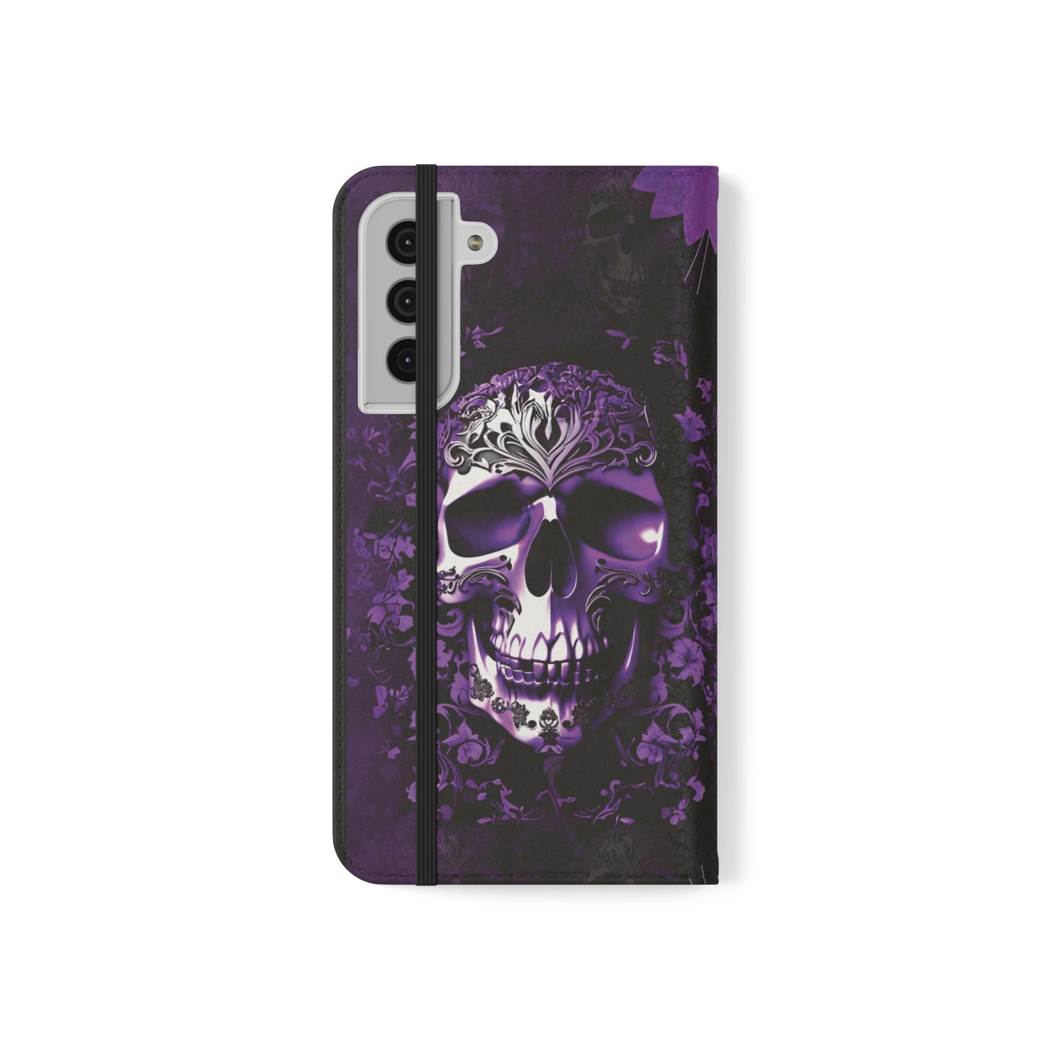 Purple Pastel Goth Skull Flip Wallet Phone Case - Skull Wallet Case for Samsung iPhone - Gothic Style Skull Wallet Phone Cases