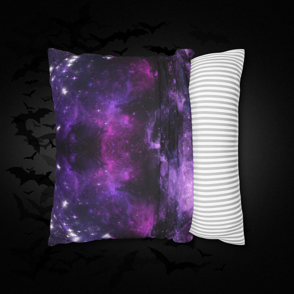 Purple Galaxy Cosmic Throw Pillow — Dark Celestial Witchy Home Decor