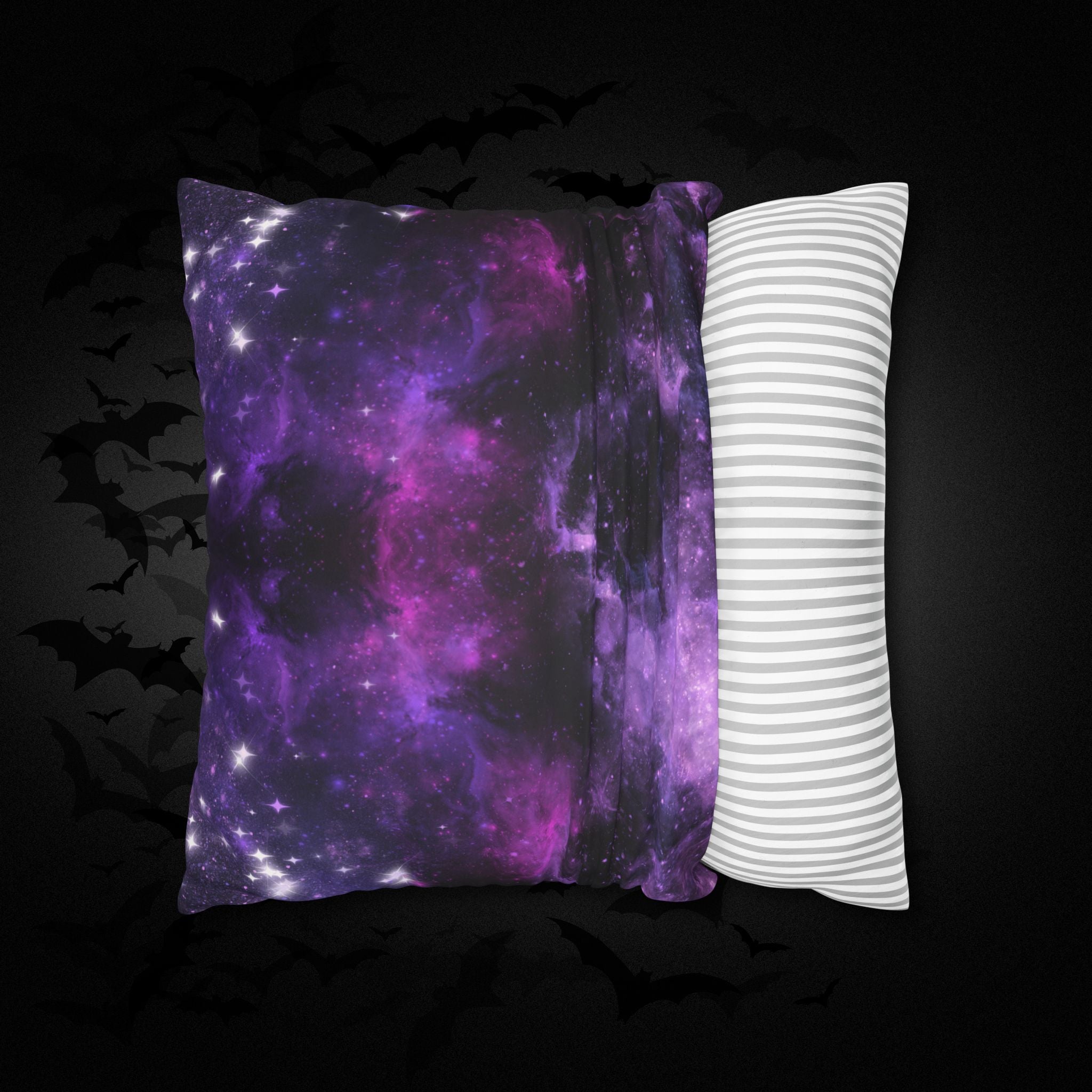 Purple Galaxy Cosmic Throw Pillow — Dark Celestial Witchy Home Decor