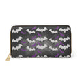Gothic Bat Print Wallet | White & Purple Bat Pattern Faux Leather Zipper Clutch