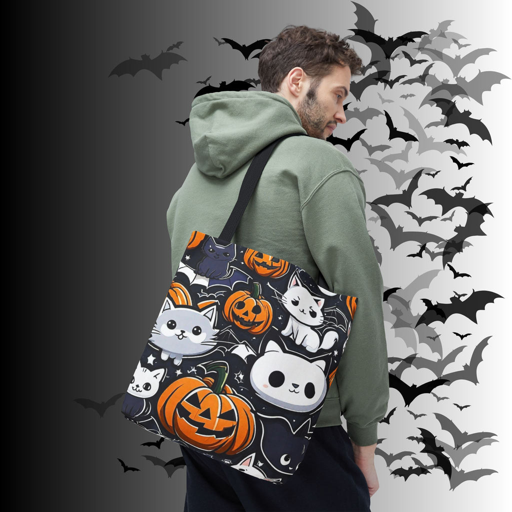 Kawaii Halloween Cat & Pumpkin Tote Bag — Spooky Multi-Cat Pattern