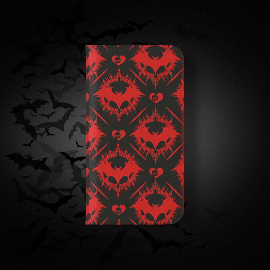 Gothic Bat Wallet Flip Case - Elegant Goth Phone Wallet - Bat Pattern Flip Case - Gothic Phone Case - Stylish Wallet Phone Case
