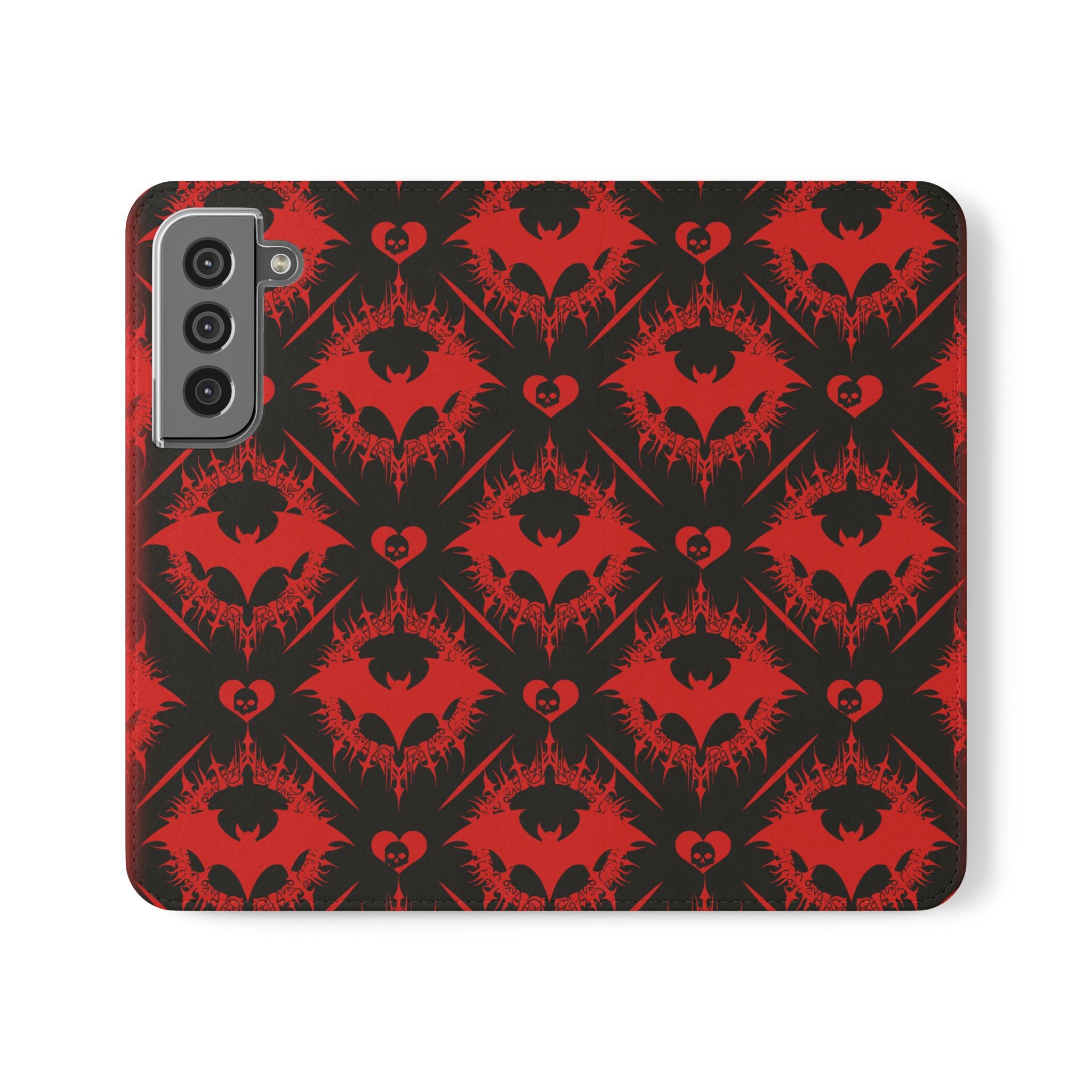 Gothic Bat Wallet Flip Case - Elegant Goth Phone Wallet - Bat Pattern Flip Case - Gothic Phone Case - Stylish Wallet Phone Case