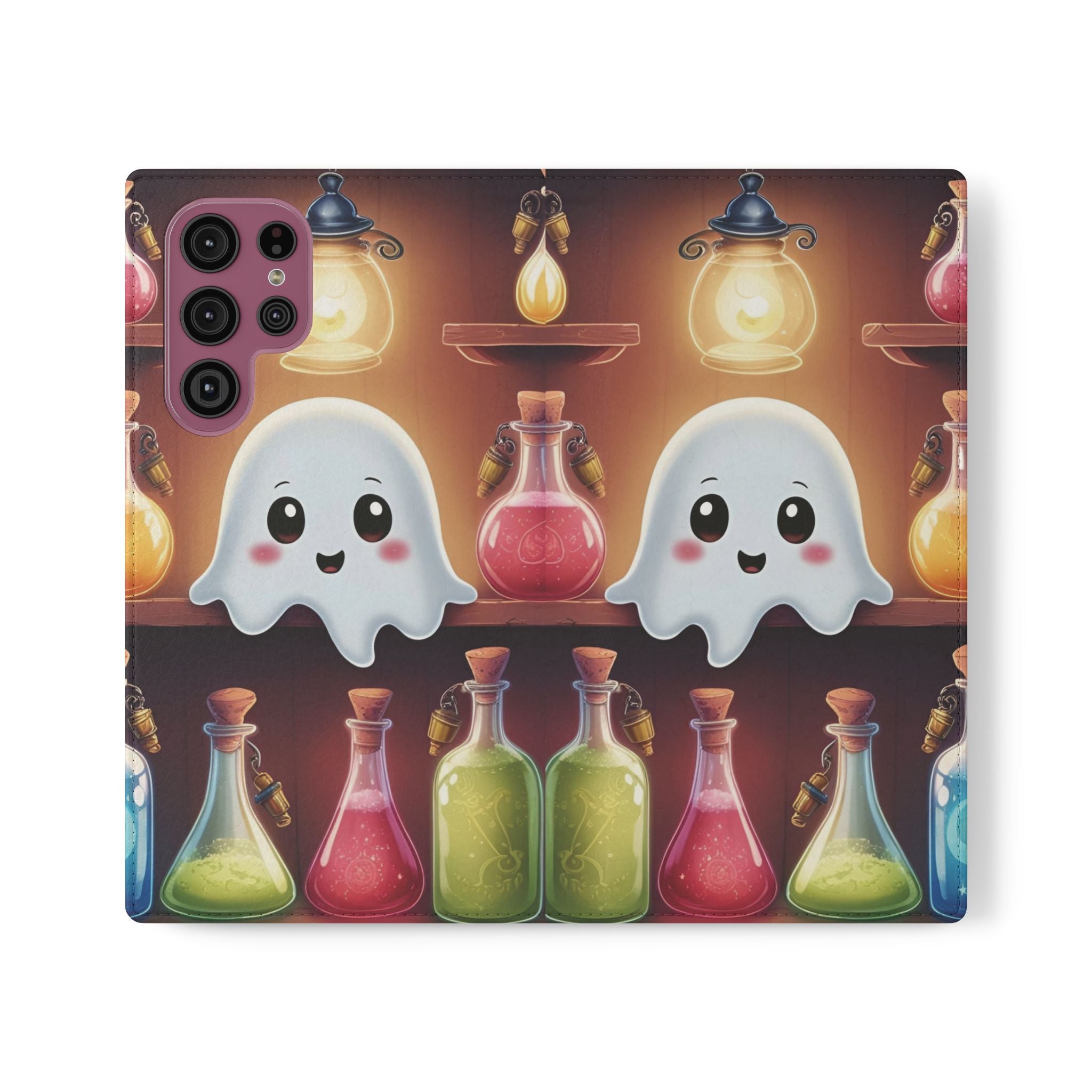 Apothecary Ghost Flip Wallet Case - Spooky Halloween Phone Case - Gothic Ghost Smartphone Case -  Ghost on a Shelf Wallet Case
