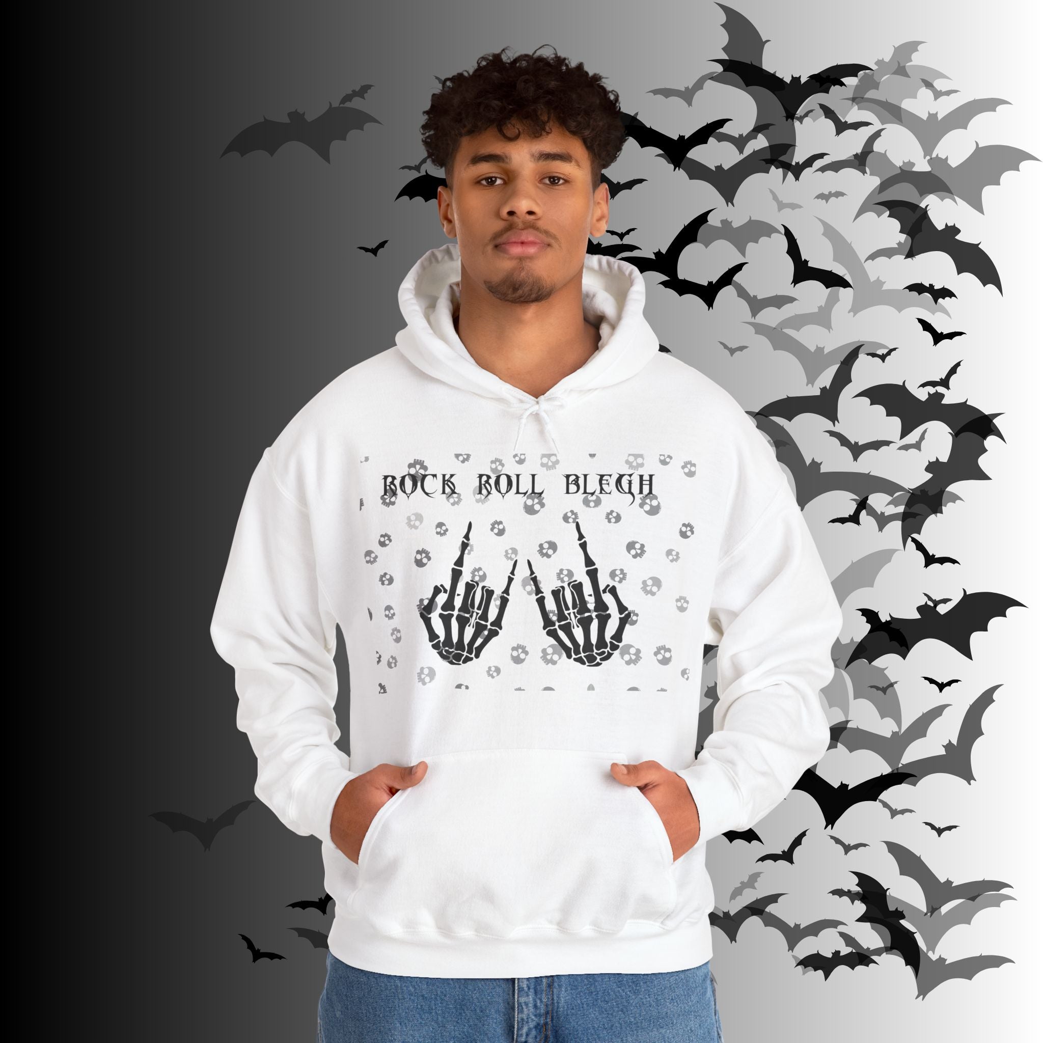 Rock Roll Blegh Hoodie — Skeleton Hands Gothic Music Pullover