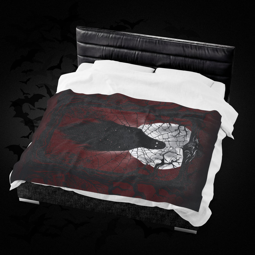Gothic Ghost Spider Web Throw Blanket — Dark Halloween Home Decor