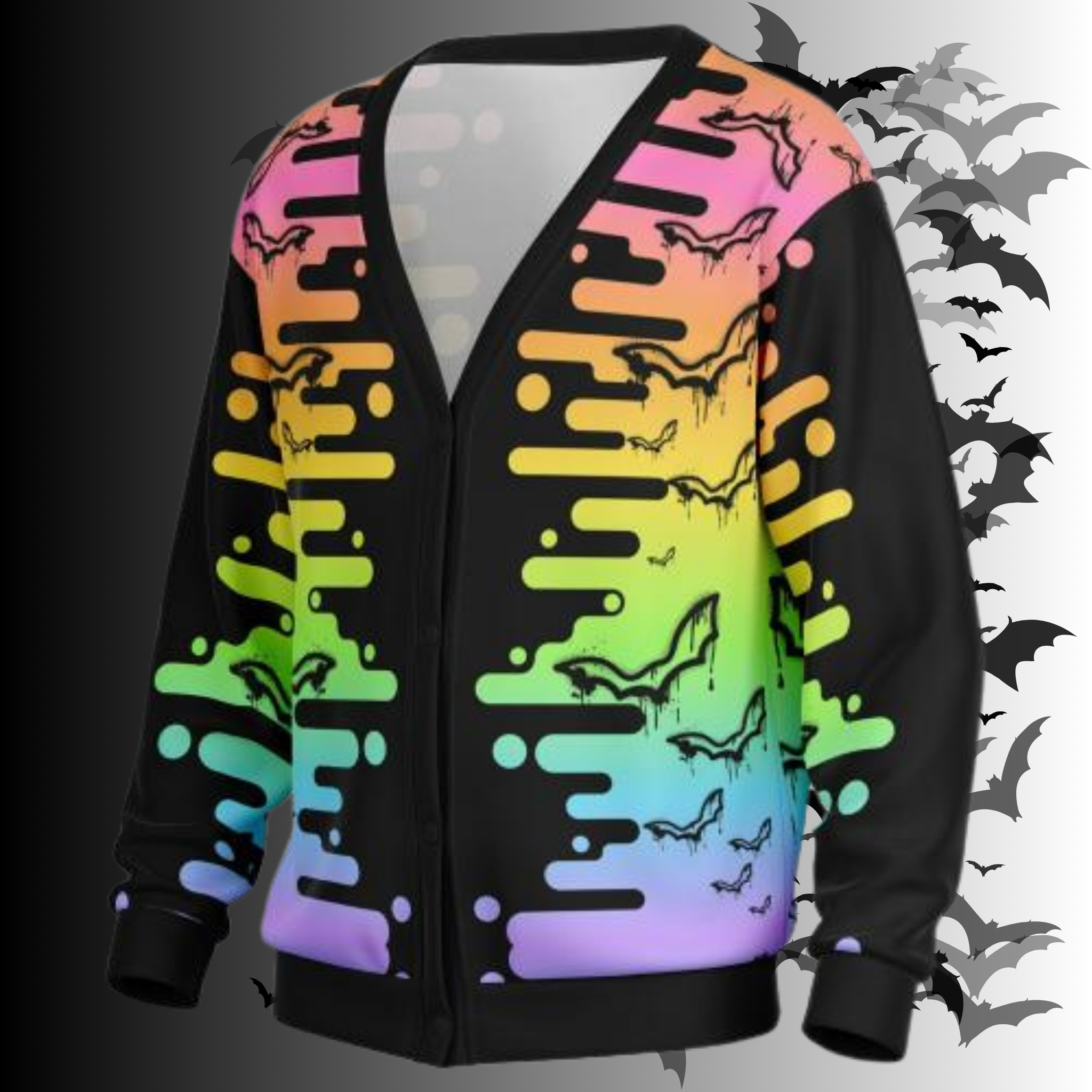 Neon Rainbow Drip Bat All Over Print Cardigan