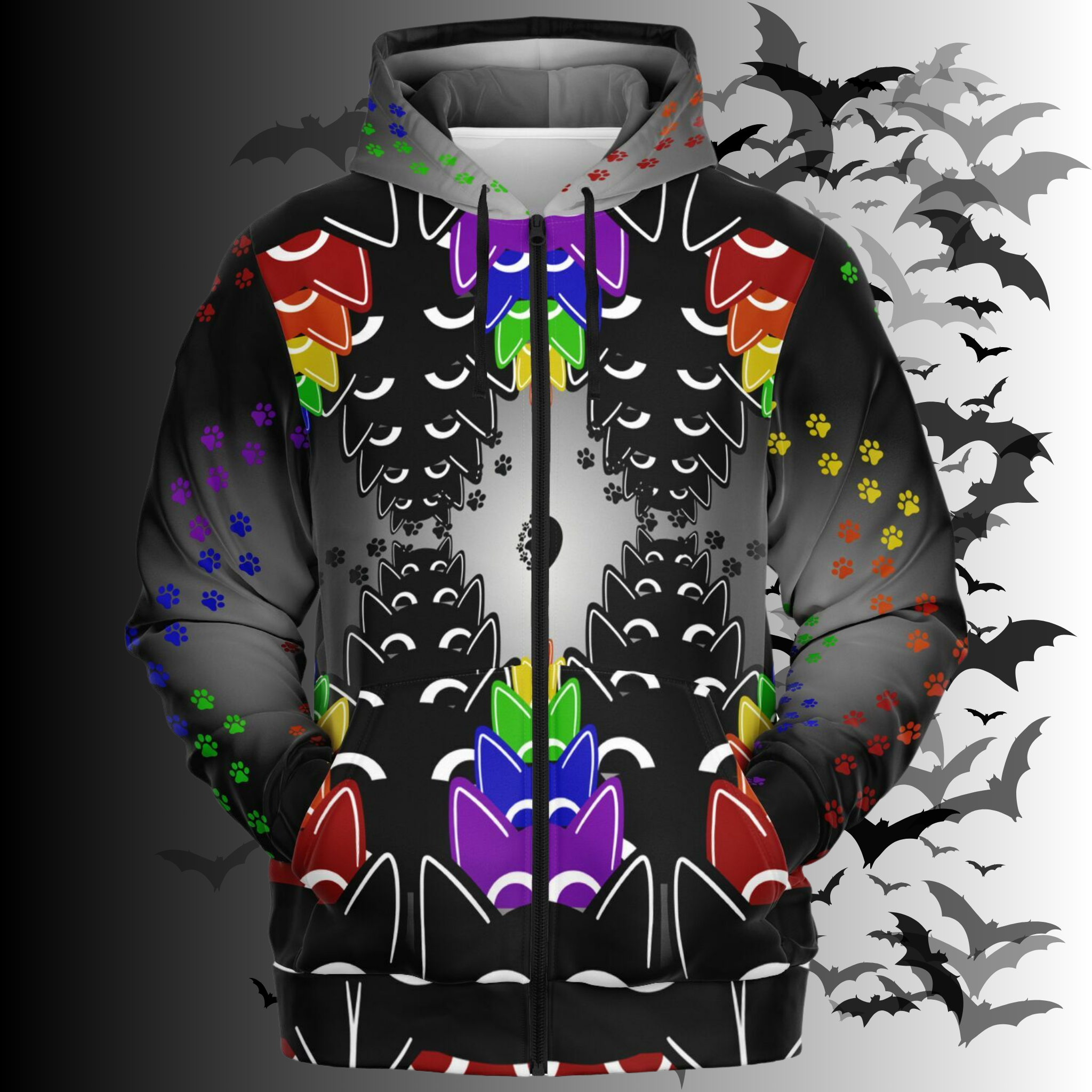 Rainbow Cats All Over Print Zip Hoodie