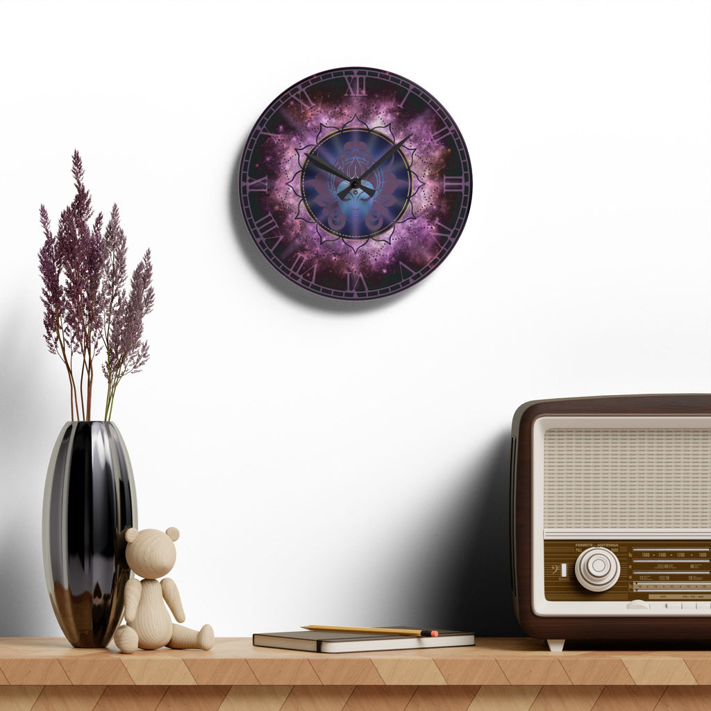 Moon Goddess Galaxy Wall Clock — Celestial Mandala Acrylic Art Print Home Decor