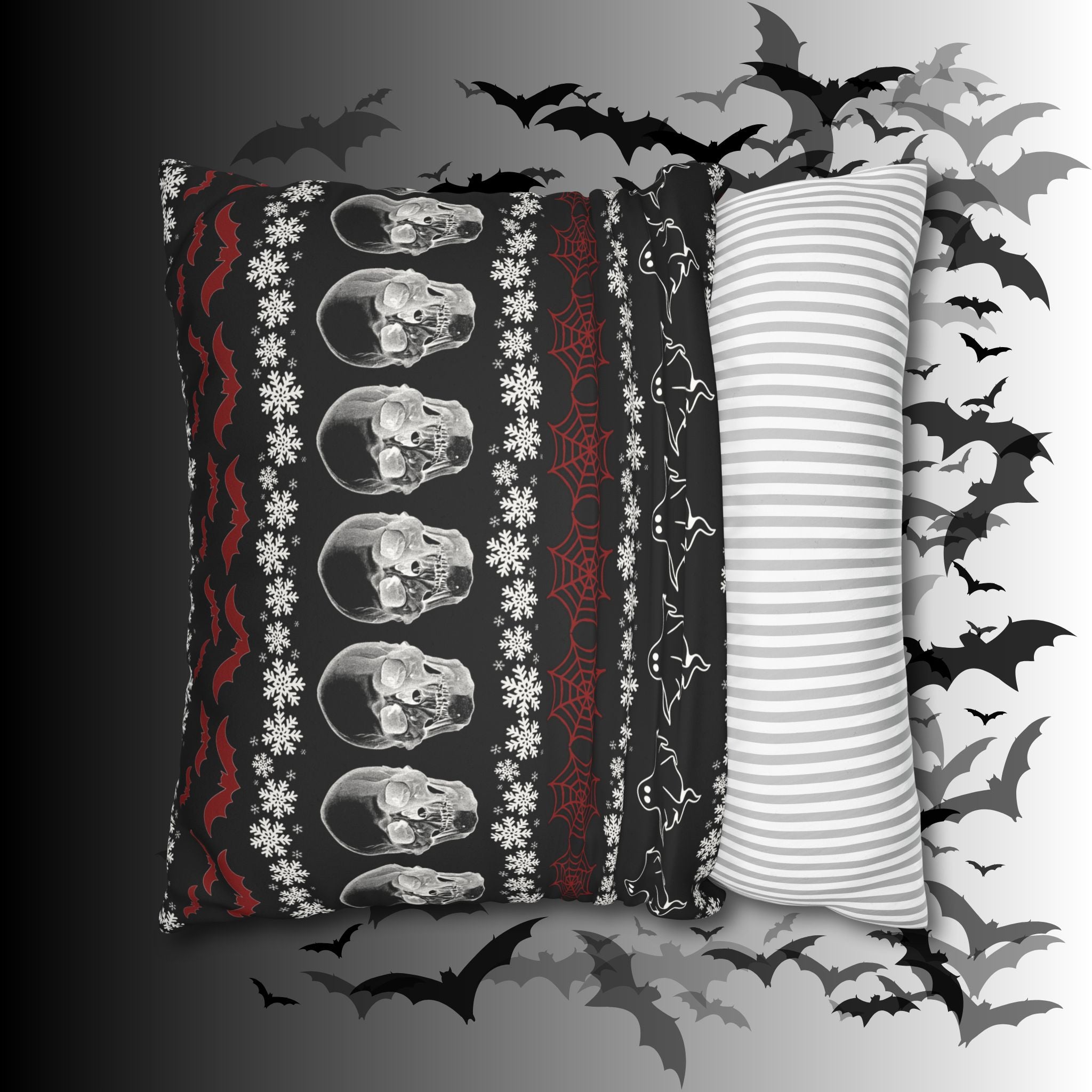 Merry Creepmas Gothic Ugly Sweater Throw Pillow — Goth Holiday Dark Home Decor