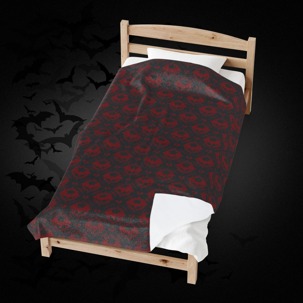 Gothic Bat & Skull Heart Throw Blanket — Dark Romance Home Decor