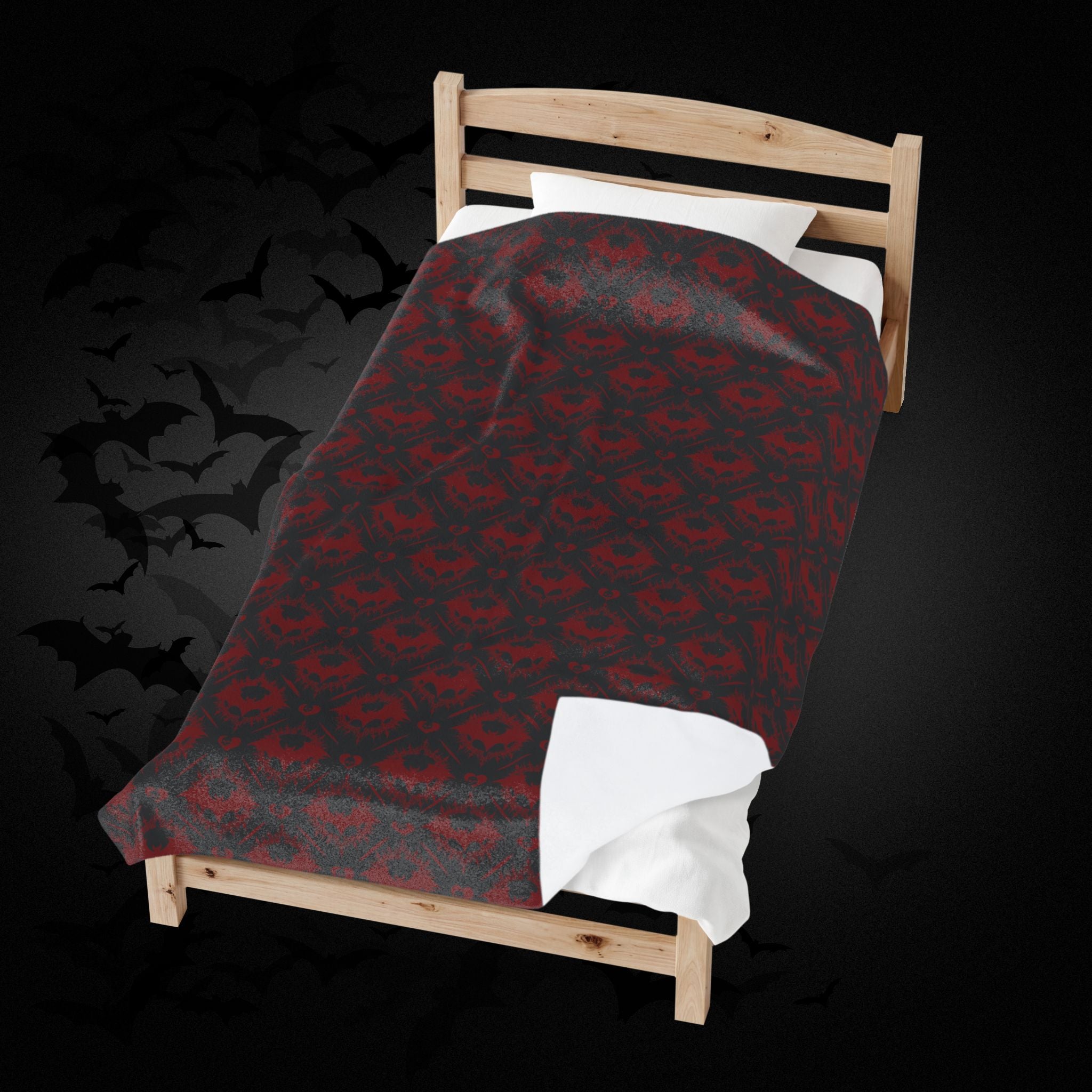 Gothic Bat & Skull Heart Throw Blanket — Dark Romance Home Decor