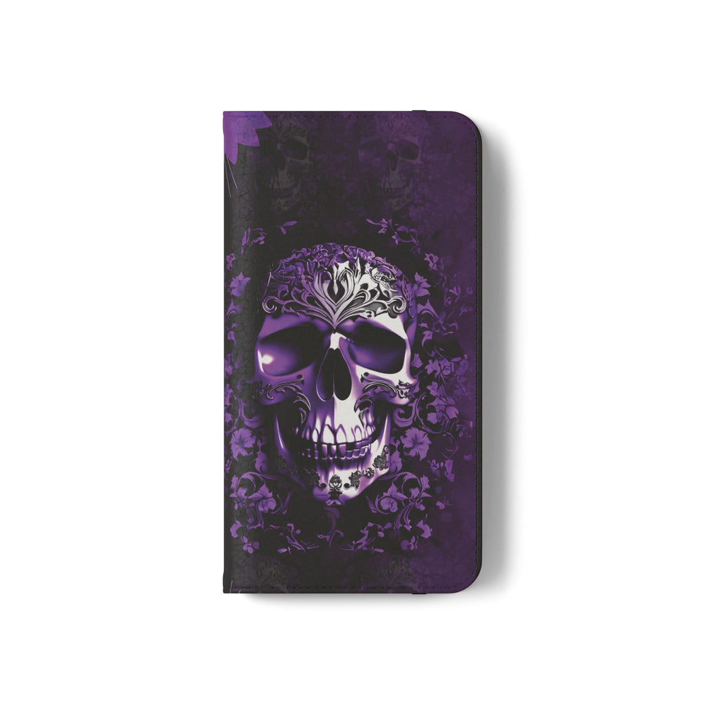 Purple Pastel Goth Skull Flip Wallet Phone Case - Skull Wallet Case for Samsung iPhone - Gothic Style Skull Wallet Phone Cases