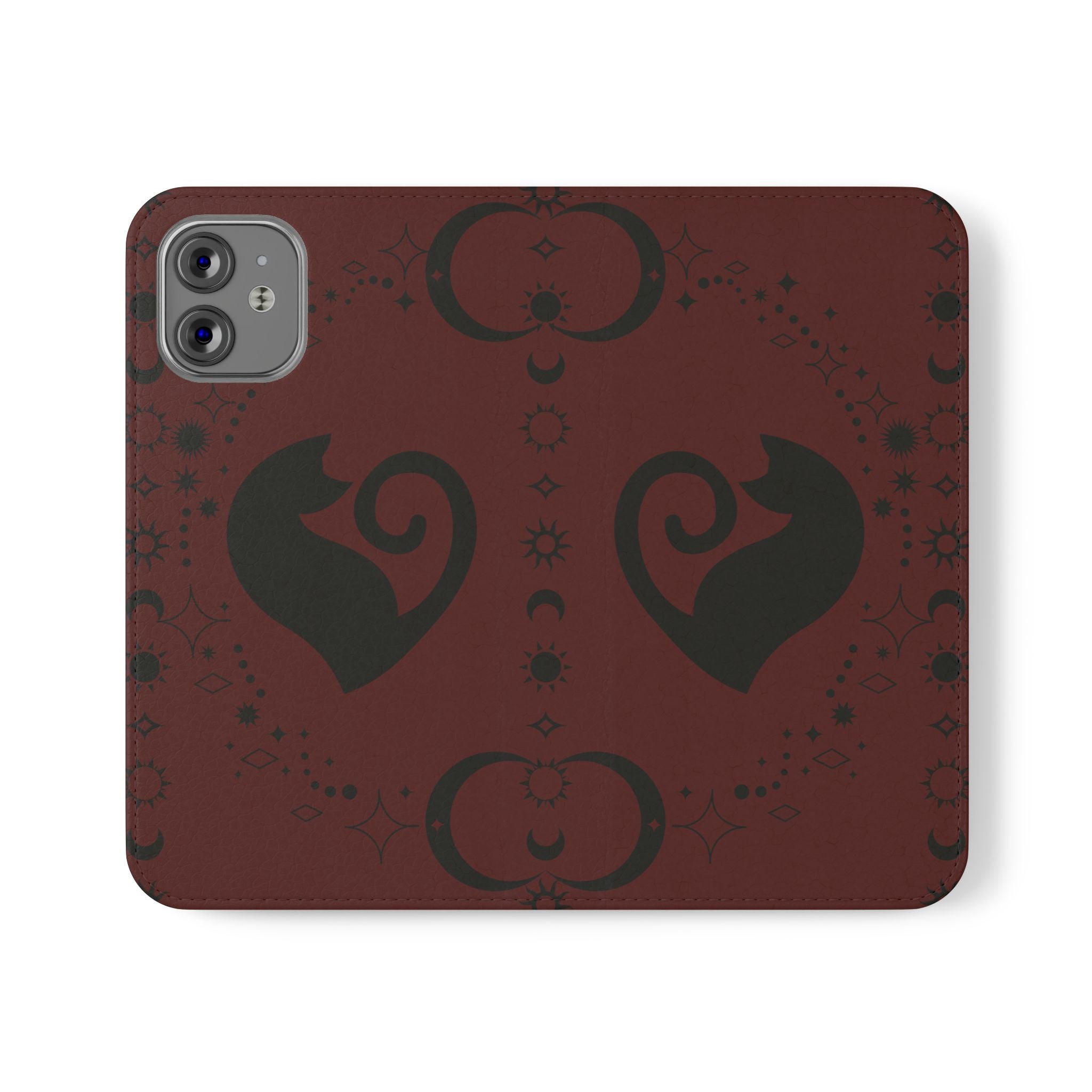 Dark Academia Celestial Black Cat Flip Wallet Case for iPhone and Samsung Galaxy Phones