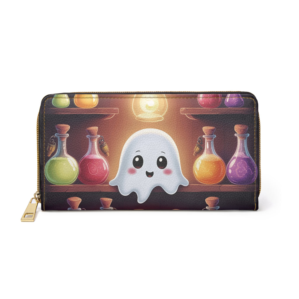 Apothecary Ghost Potion Wallet | Kawaii Spooky Faux Leather Zipper Clutch