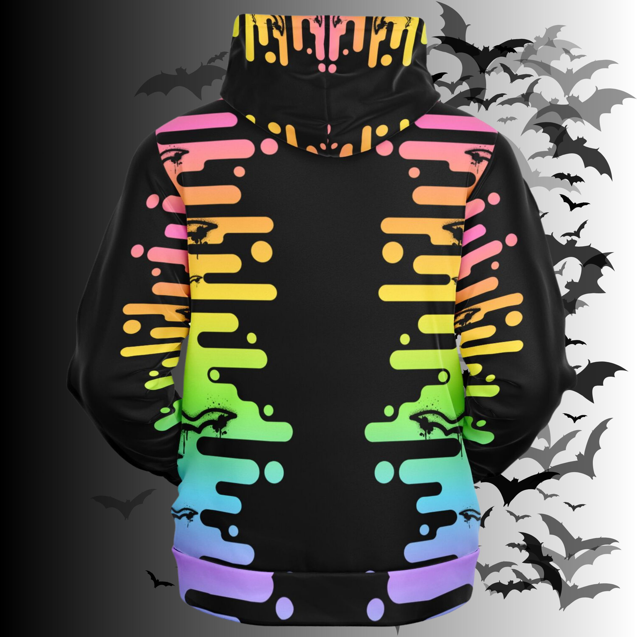 Neon Rainbow Drip Bat All Over Print Zip Hoodie