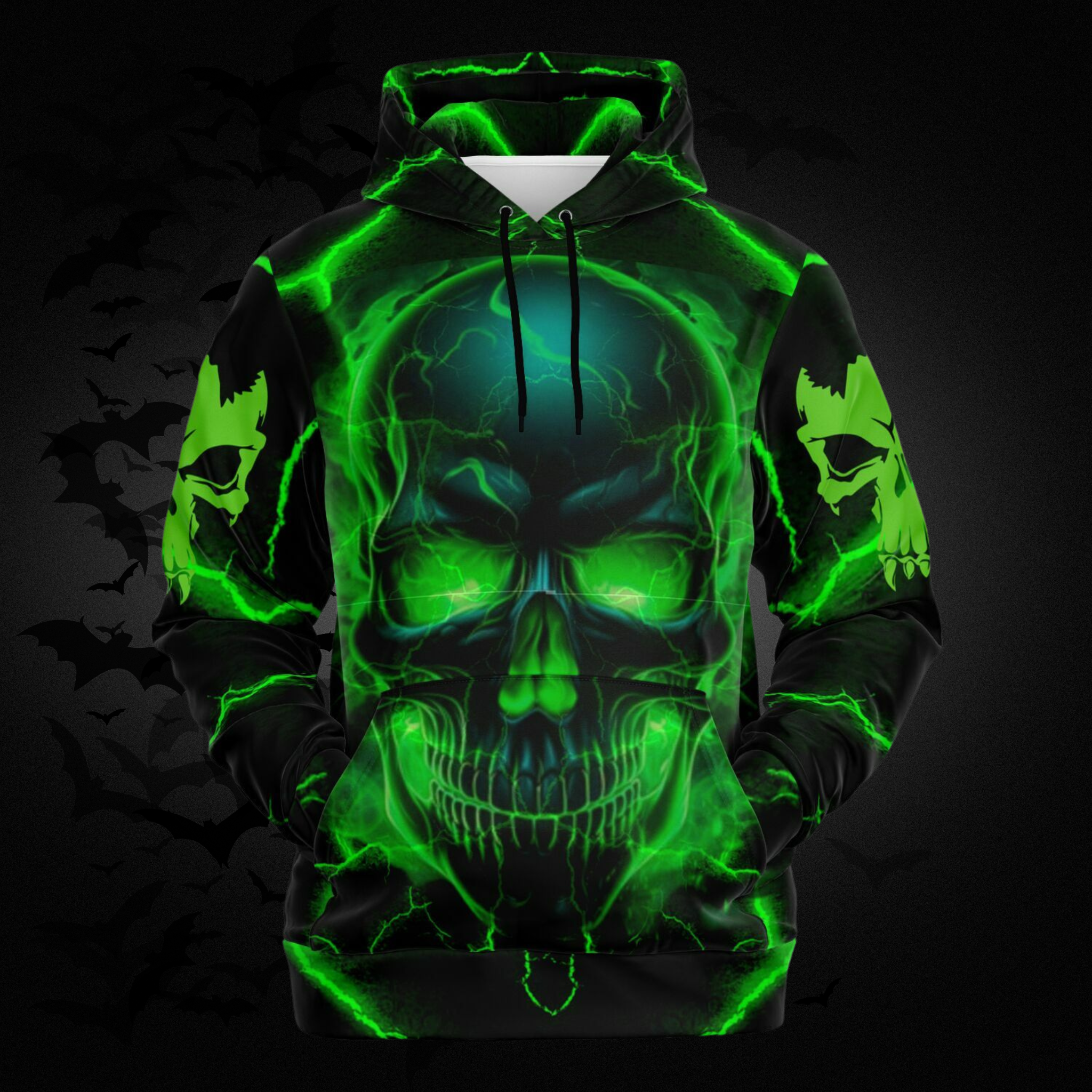 Neon Green Skull All Over Print Hoodie