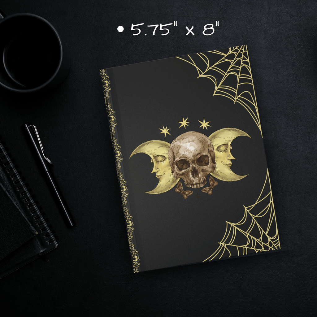 Gothic Skull & Crescent Moon Journal — Gold Spider Web Hardcover Spell Book