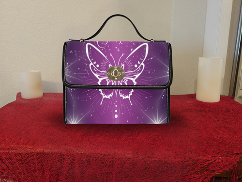 Celestial Luna Moth Handbag | Purple Witchy Waterproof Canvas Crossbody Purse