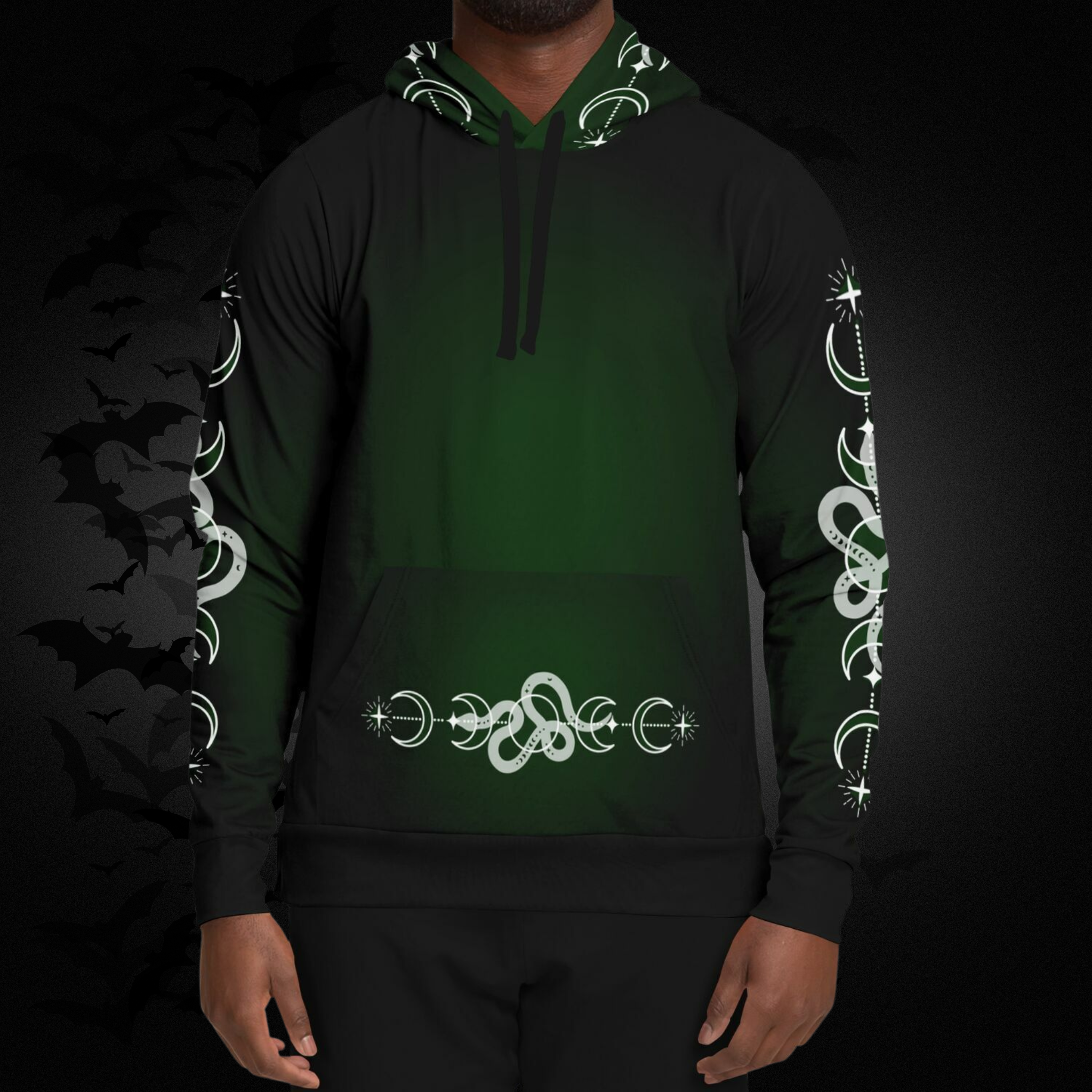 Celestial Serpent All Over Print Hoodie – Forest Green