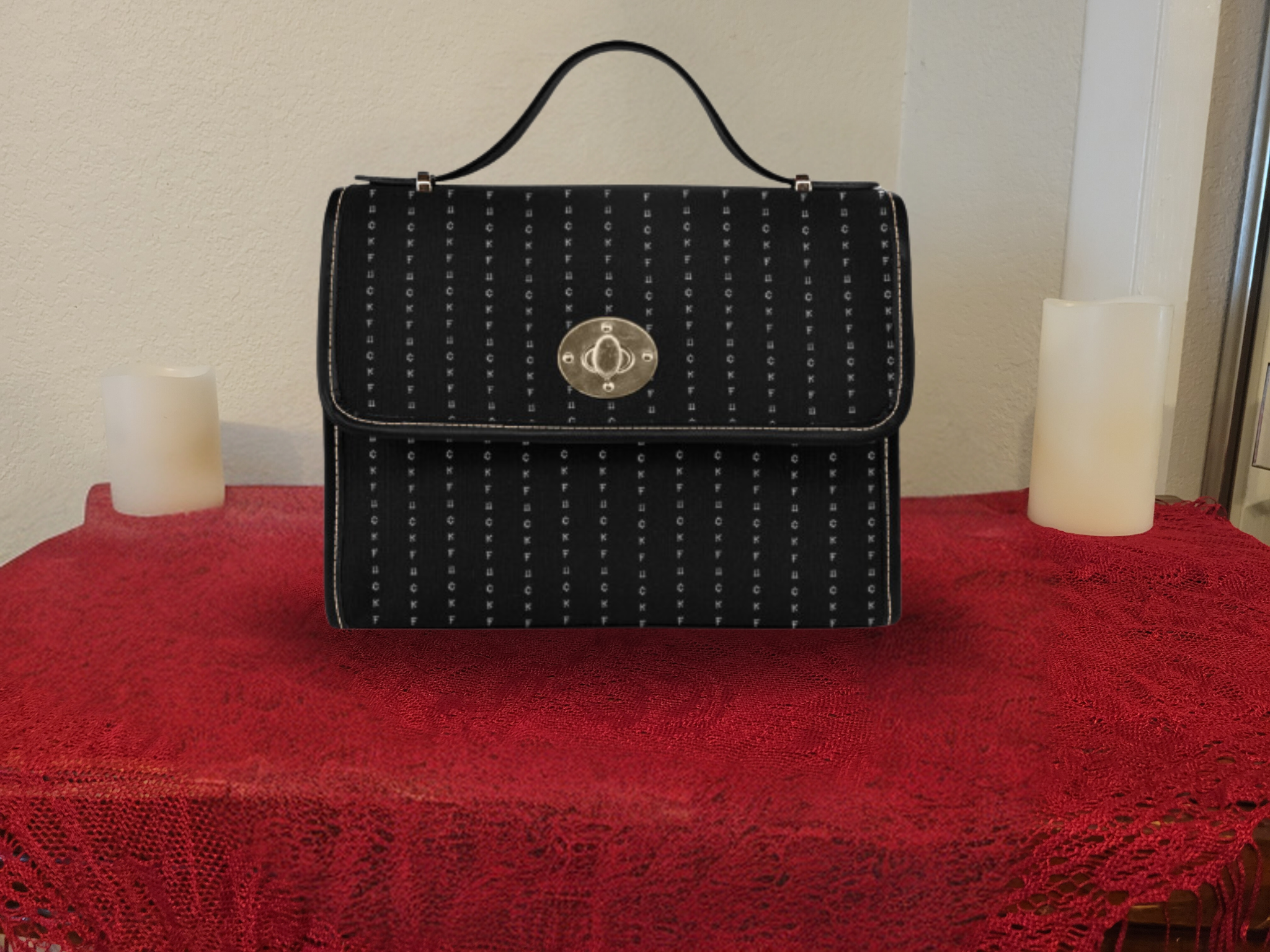 Gothic Pinstripe Handbag | Hidden F-Word Waterproof Canvas Crossbody Purse