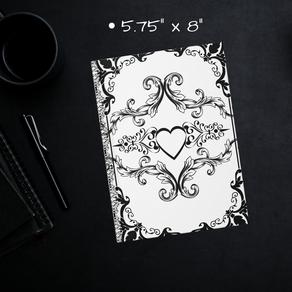 Gothic Dark Romance Journal — Victorian Scrollwork Hardcover in Black & White