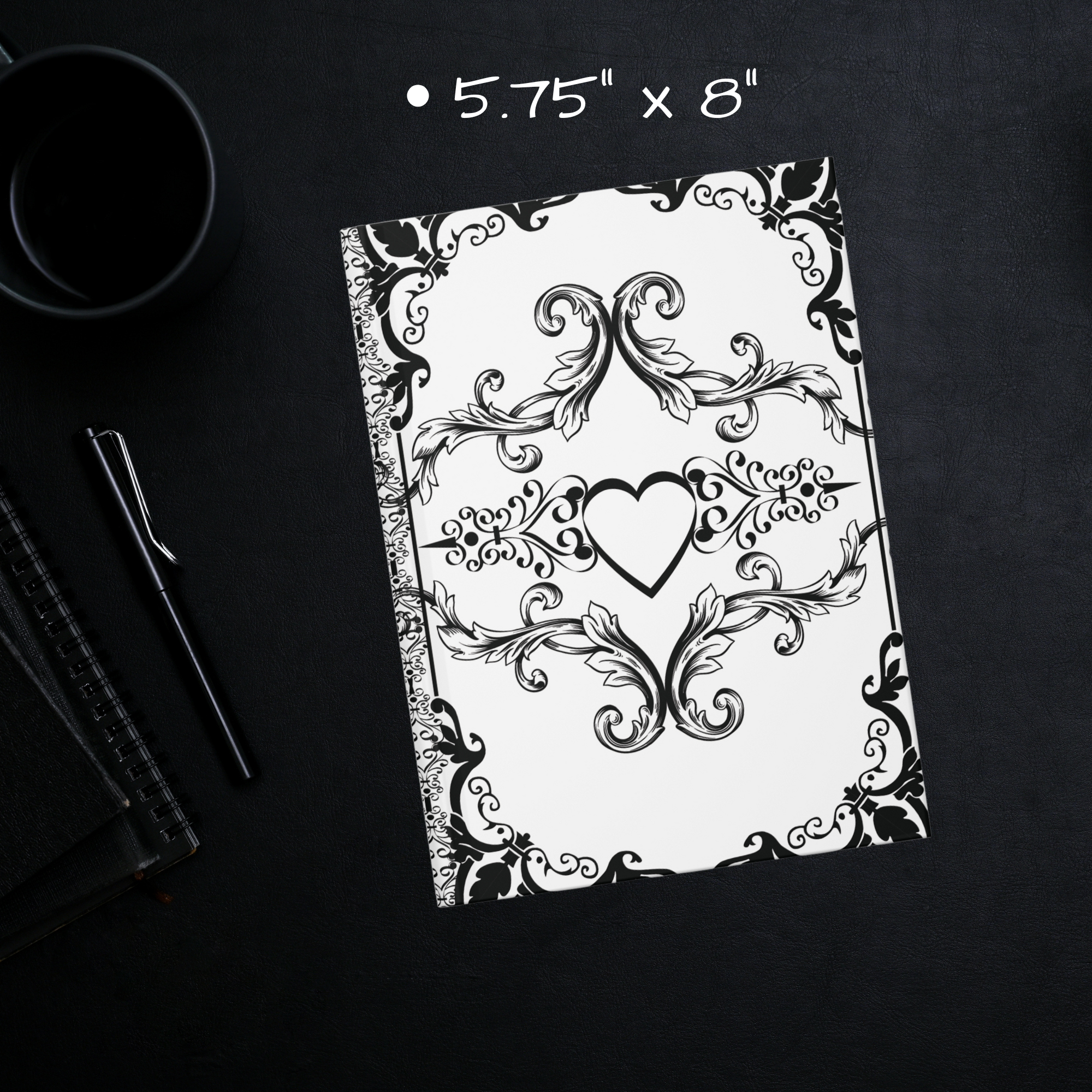 Gothic Dark Romance Journal — Victorian Scrollwork Hardcover in Black & White