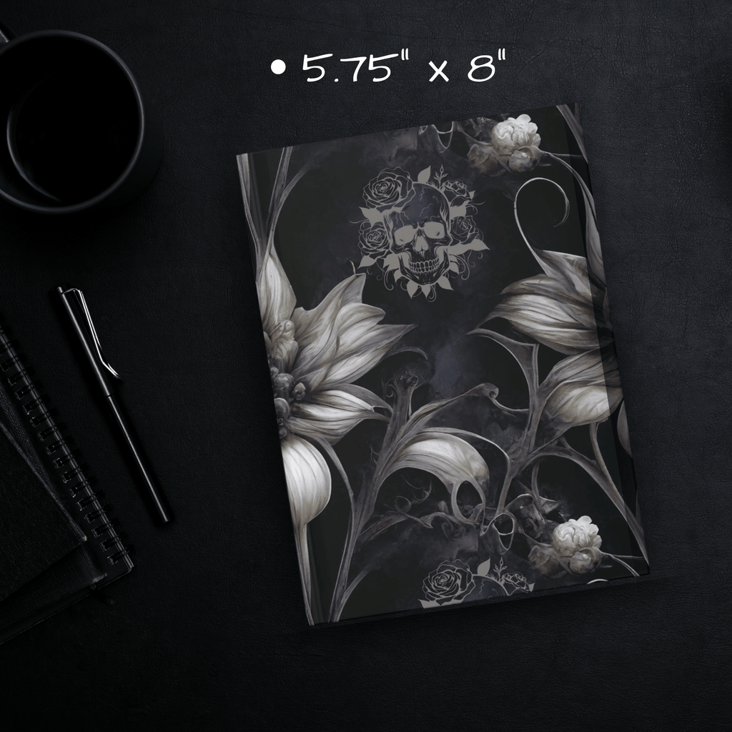 Gothic Botanical Skull Journal — Dark Floral Hardcover Spell Book