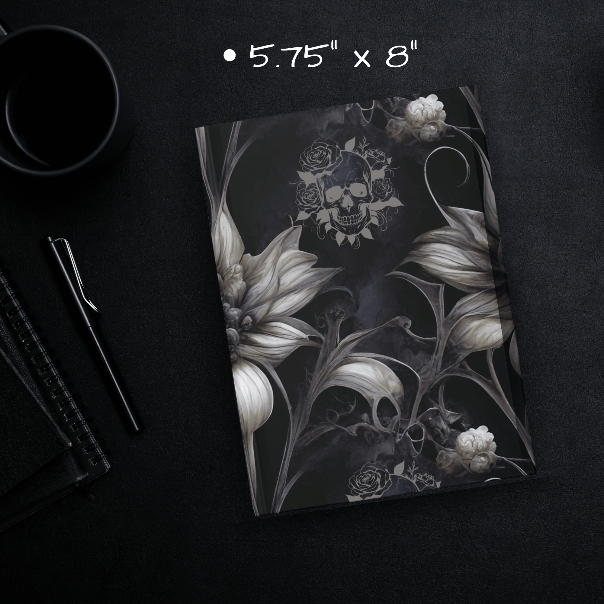 Gothic Botanical Skull Journal — Dark Floral Hardcover Spell Book