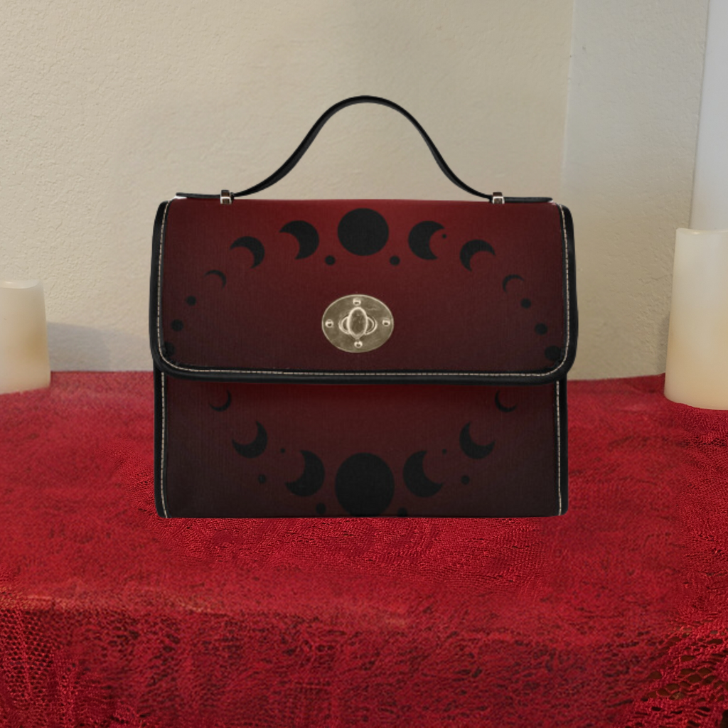 Gothic Moon Phase Handbag | Crimson Dark Academia Waterproof Canvas Crossbody Purse