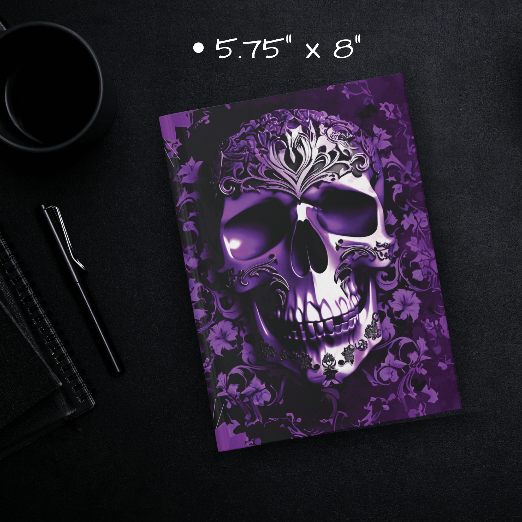 Gothic Purple Skull Journal — Dark Floral Baroque Hardcover Spell Book