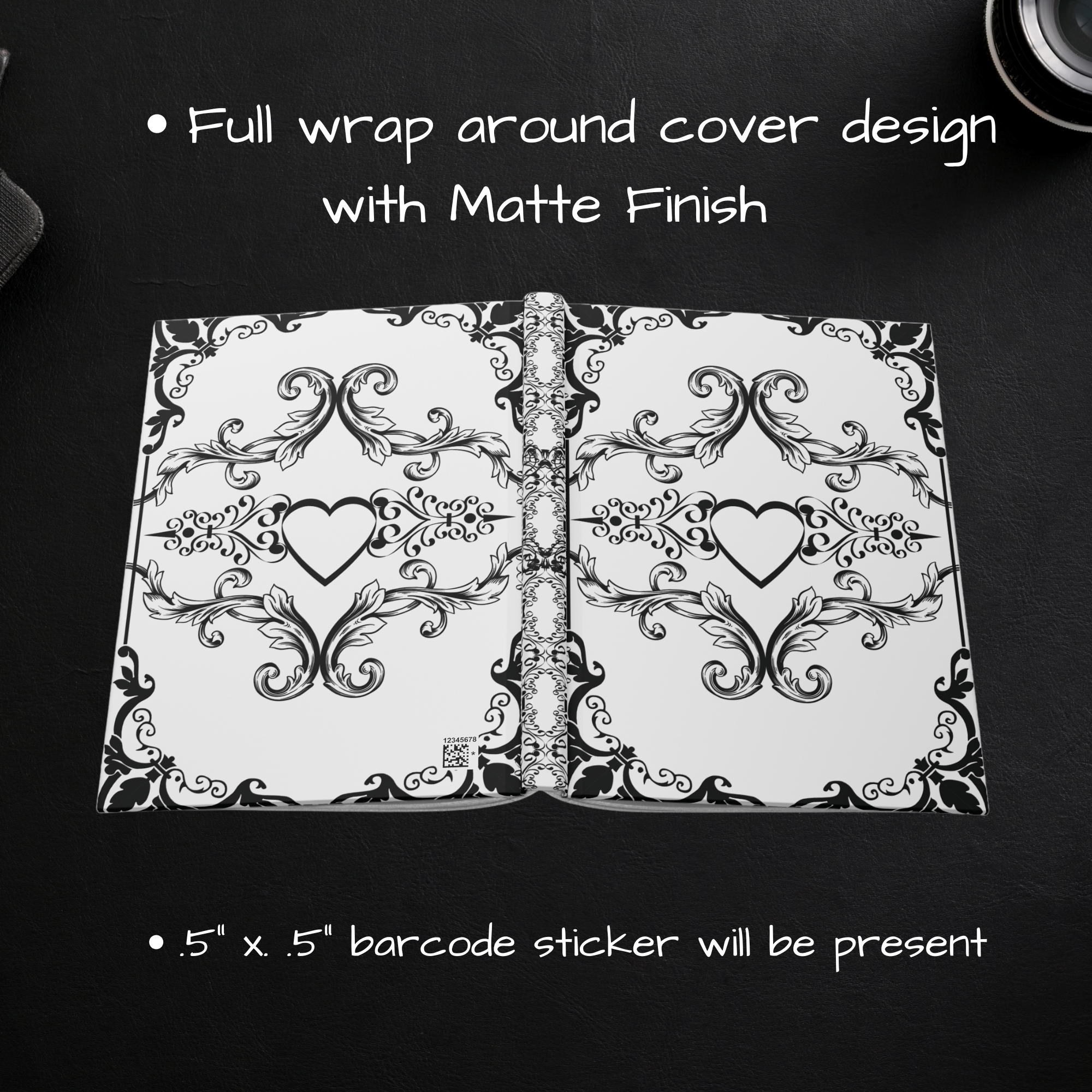 Gothic Dark Romance Journal — Victorian Scrollwork Hardcover in Black & White