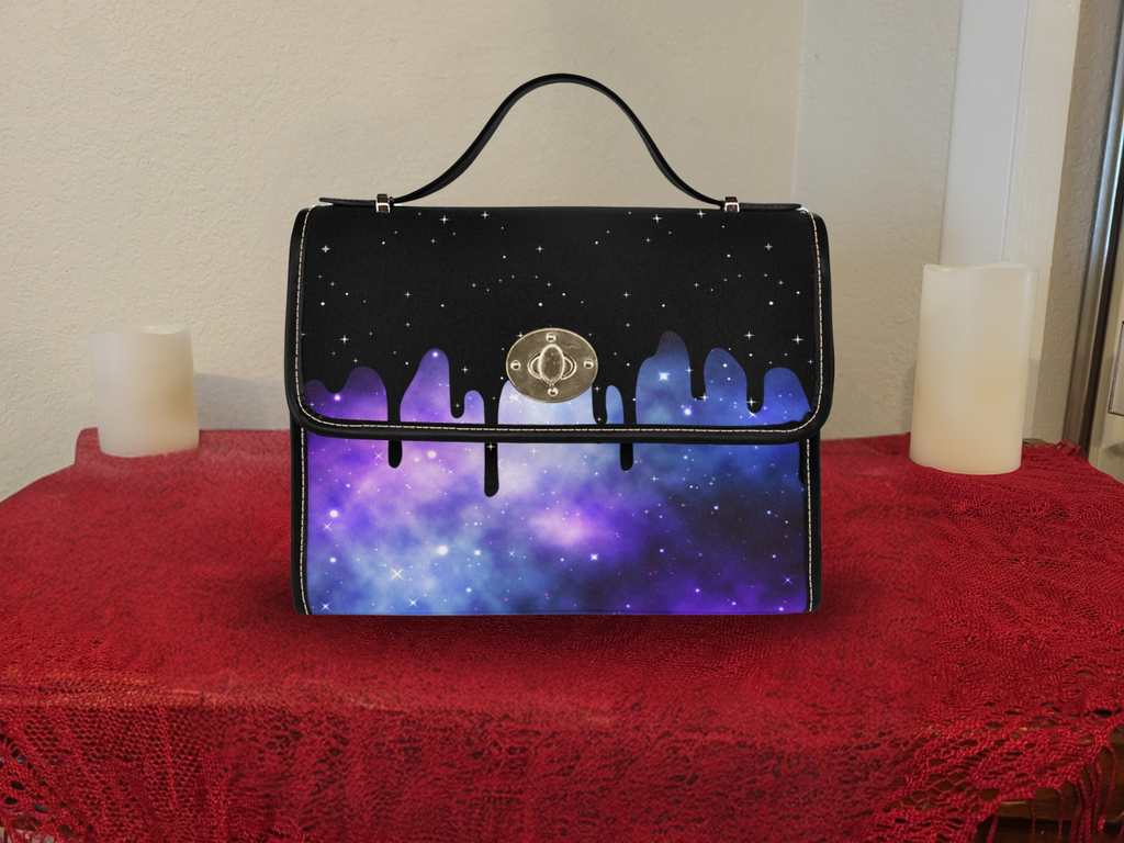 Pastel Goth Galaxy Drip Handbag | Purple Nebula Waterproof Canvas Crossbody Purse