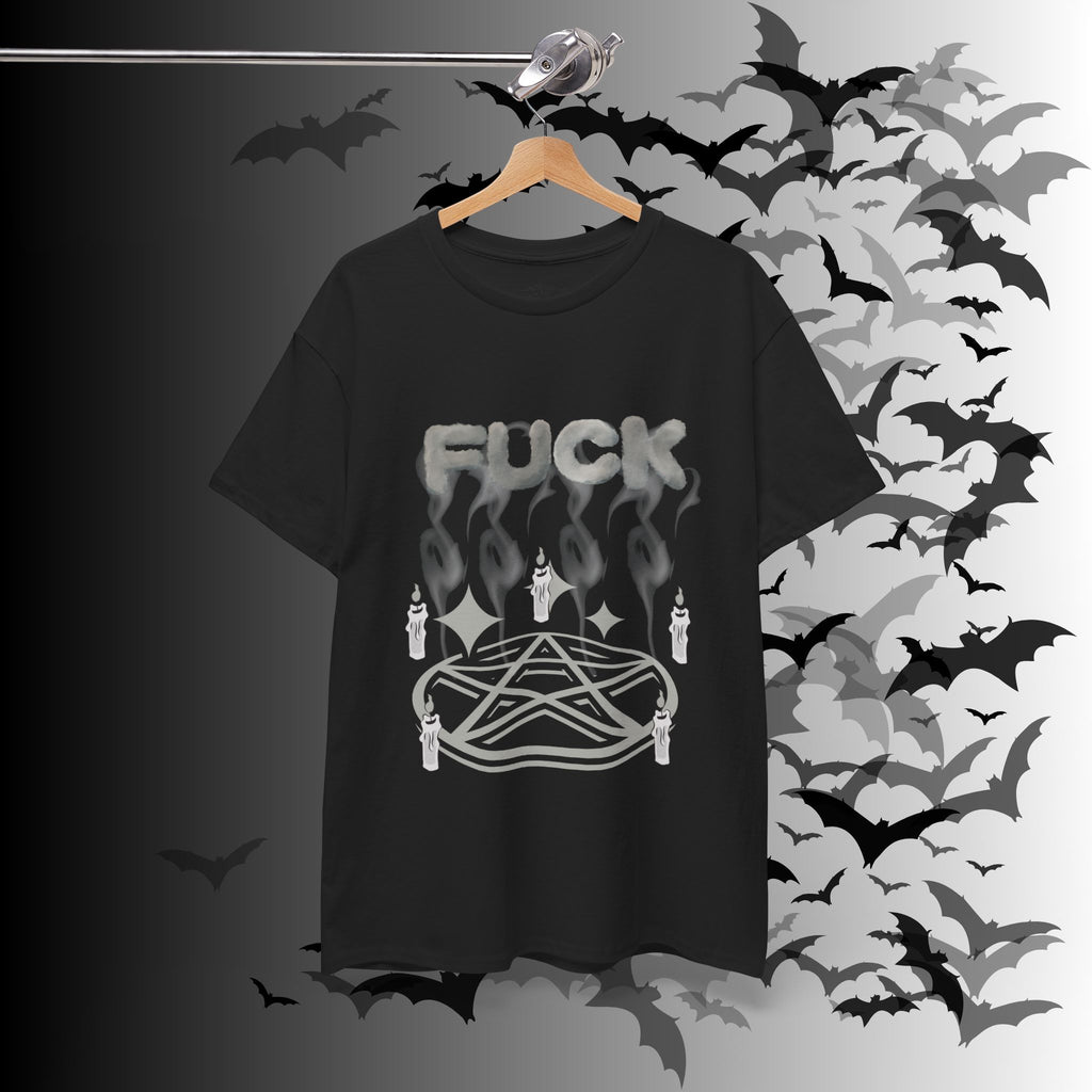 "FUCK" Pentagram Candle Ritual T-Shirt — Goth Humor Occult Tee