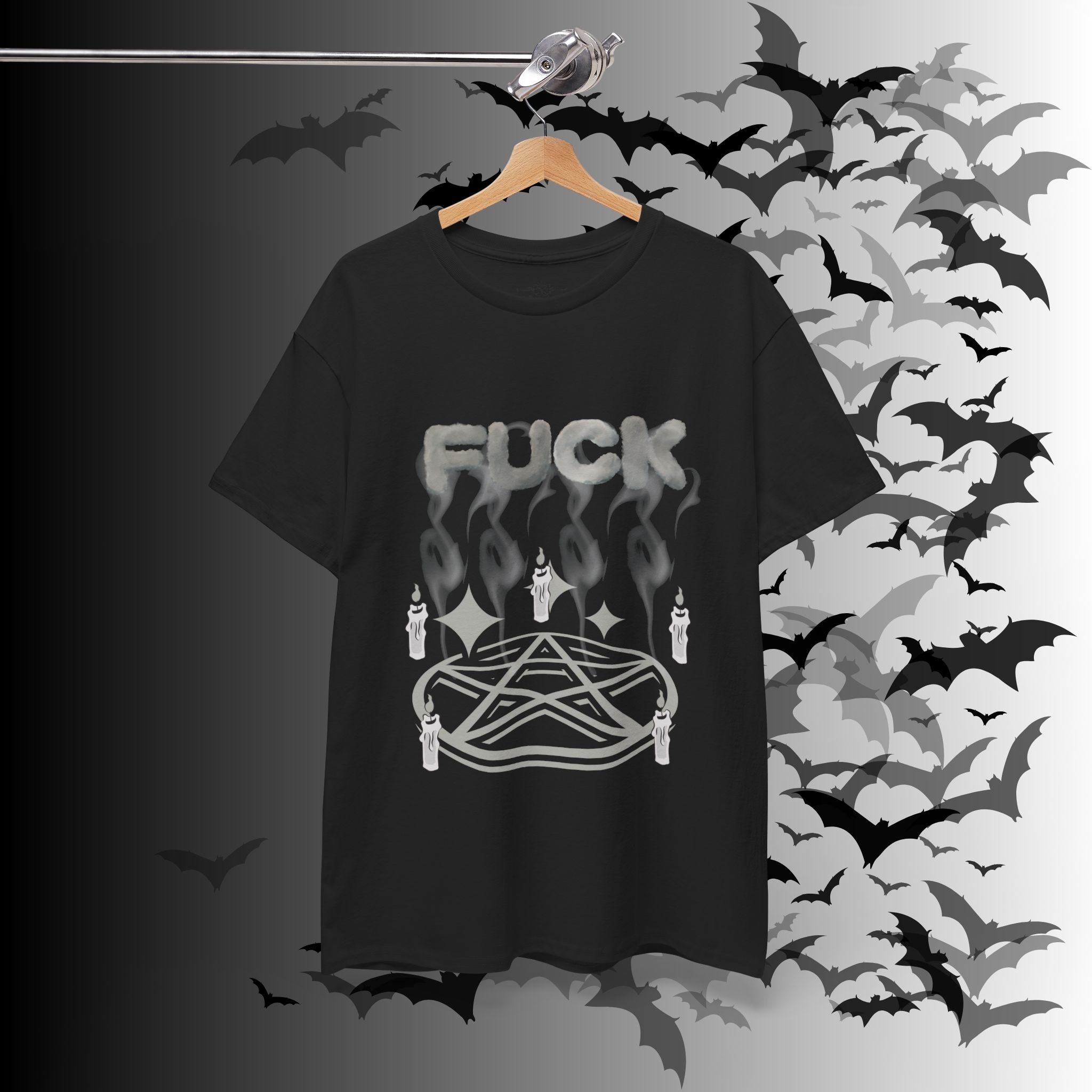 "FUCK" Pentagram Candle Ritual T-Shirt — Goth Humor Occult Tee