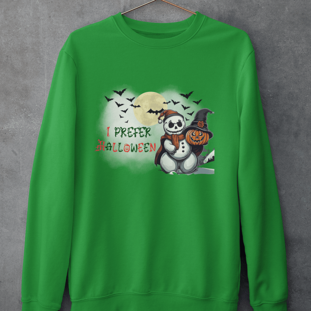 I Prefer Halloween Crewneck Sweatshirt — Gothic Christmas Snowman Pumpkin