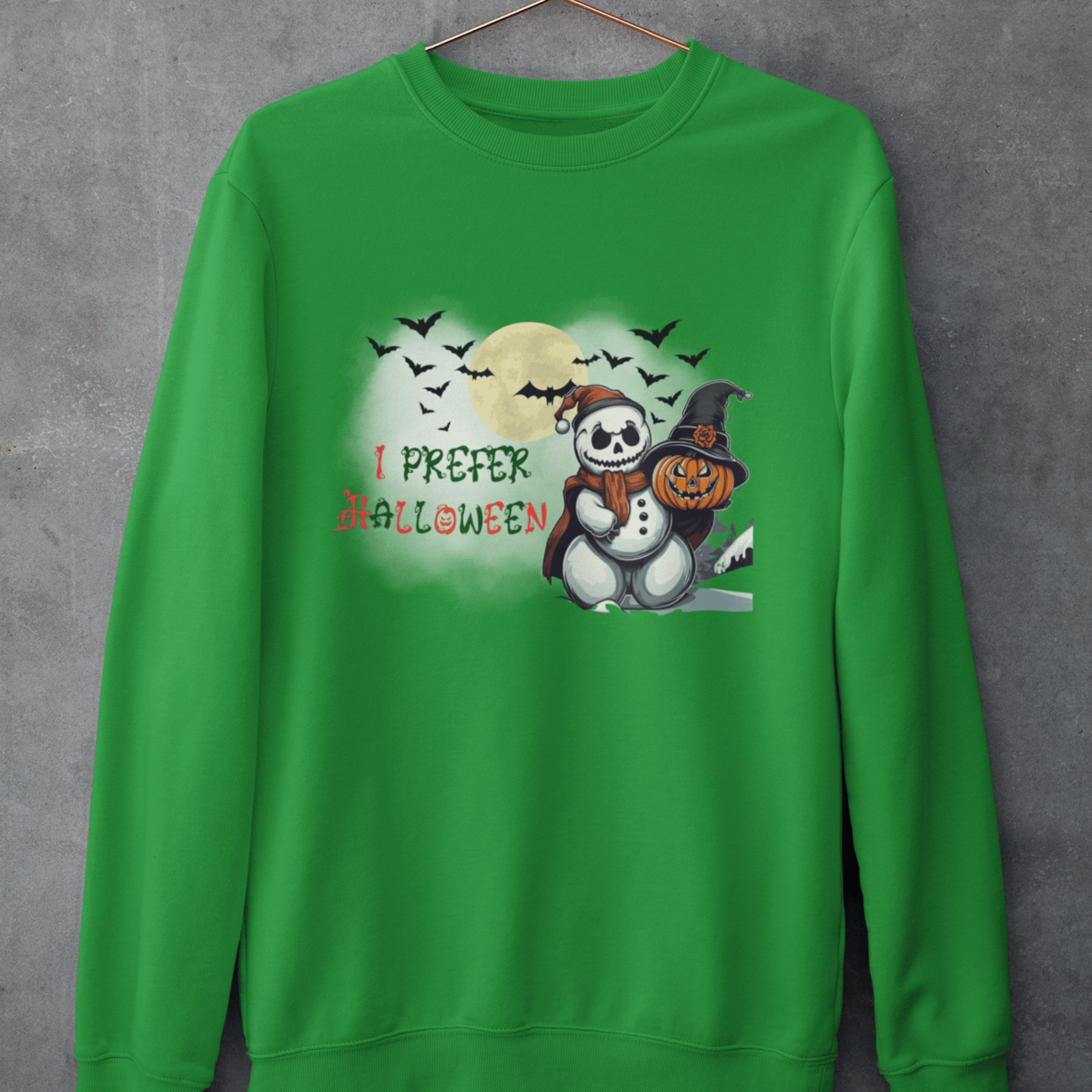 I Prefer Halloween Crewneck Sweatshirt — Gothic Christmas Snowman Pumpkin