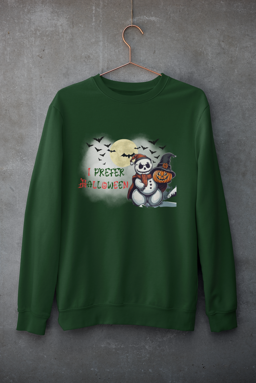 I Prefer Halloween Crewneck Sweatshirt — Gothic Christmas Snowman Pumpkin