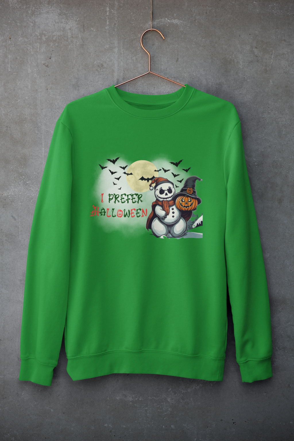 I Prefer Halloween Crewneck Sweatshirt — Gothic Christmas Snowman Pumpkin