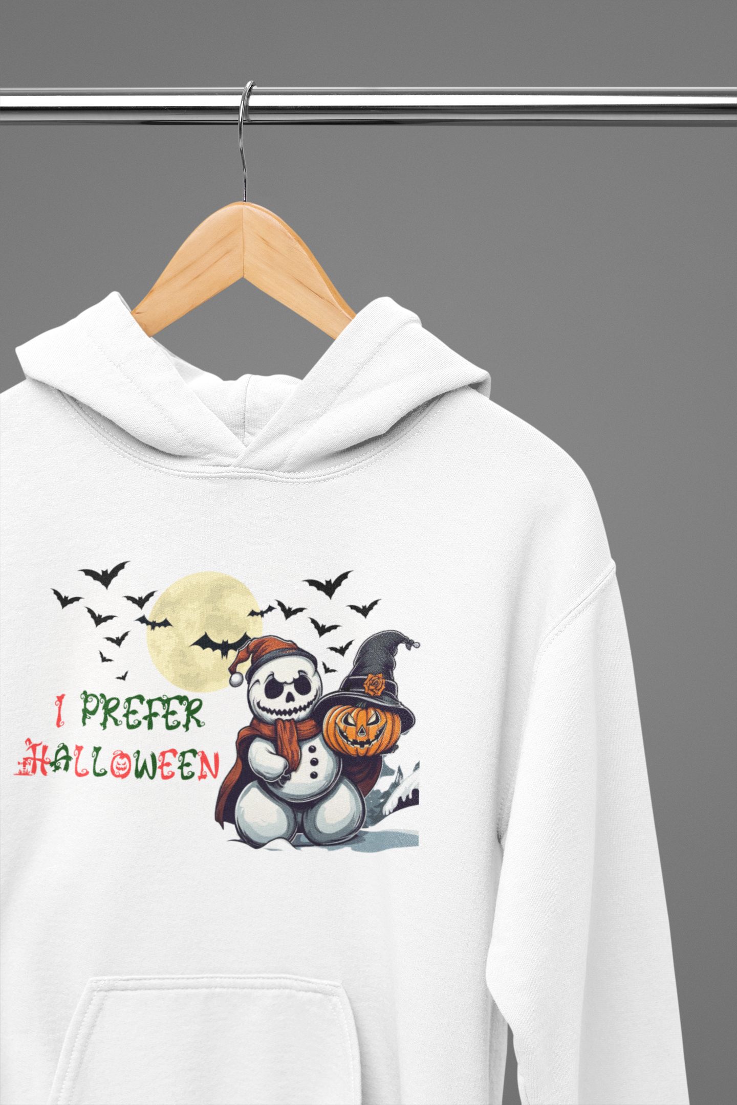 I Prefer Halloween Hoodie — Gothic Christmas Skull Snowman Pumpkin