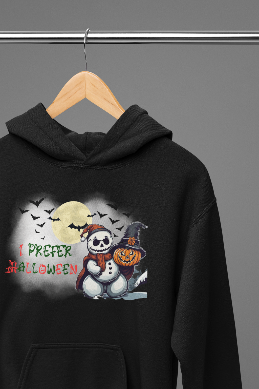 I Prefer Halloween Hoodie — Gothic Christmas Skull Snowman Pumpkin