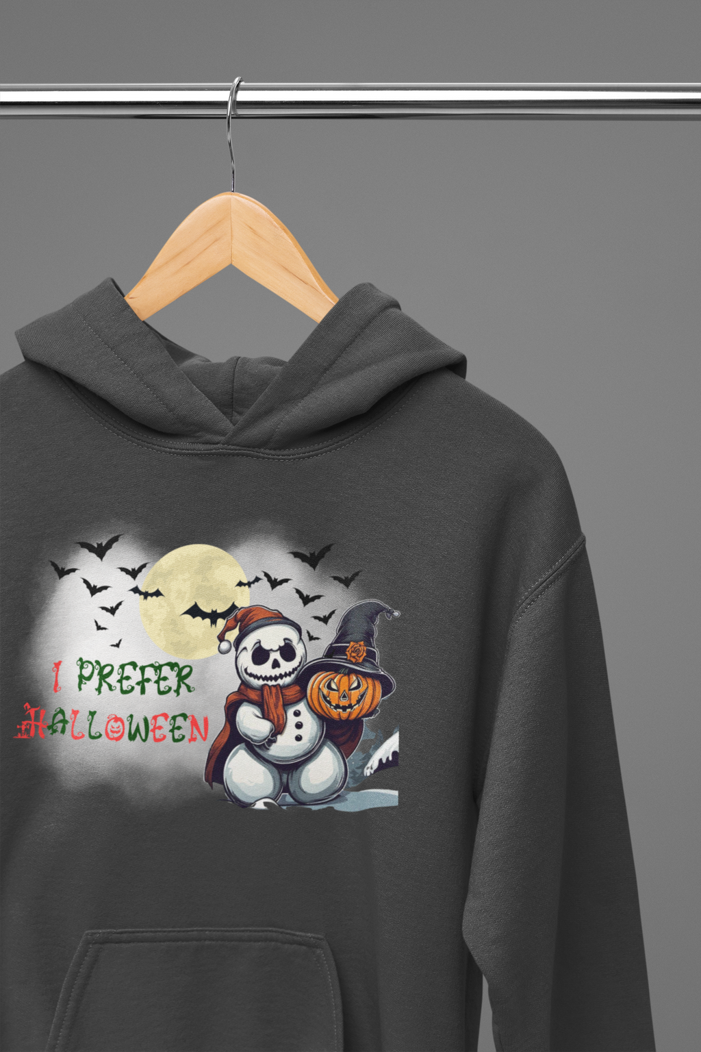 I Prefer Halloween Hoodie — Gothic Christmas Skull Snowman Pumpkin