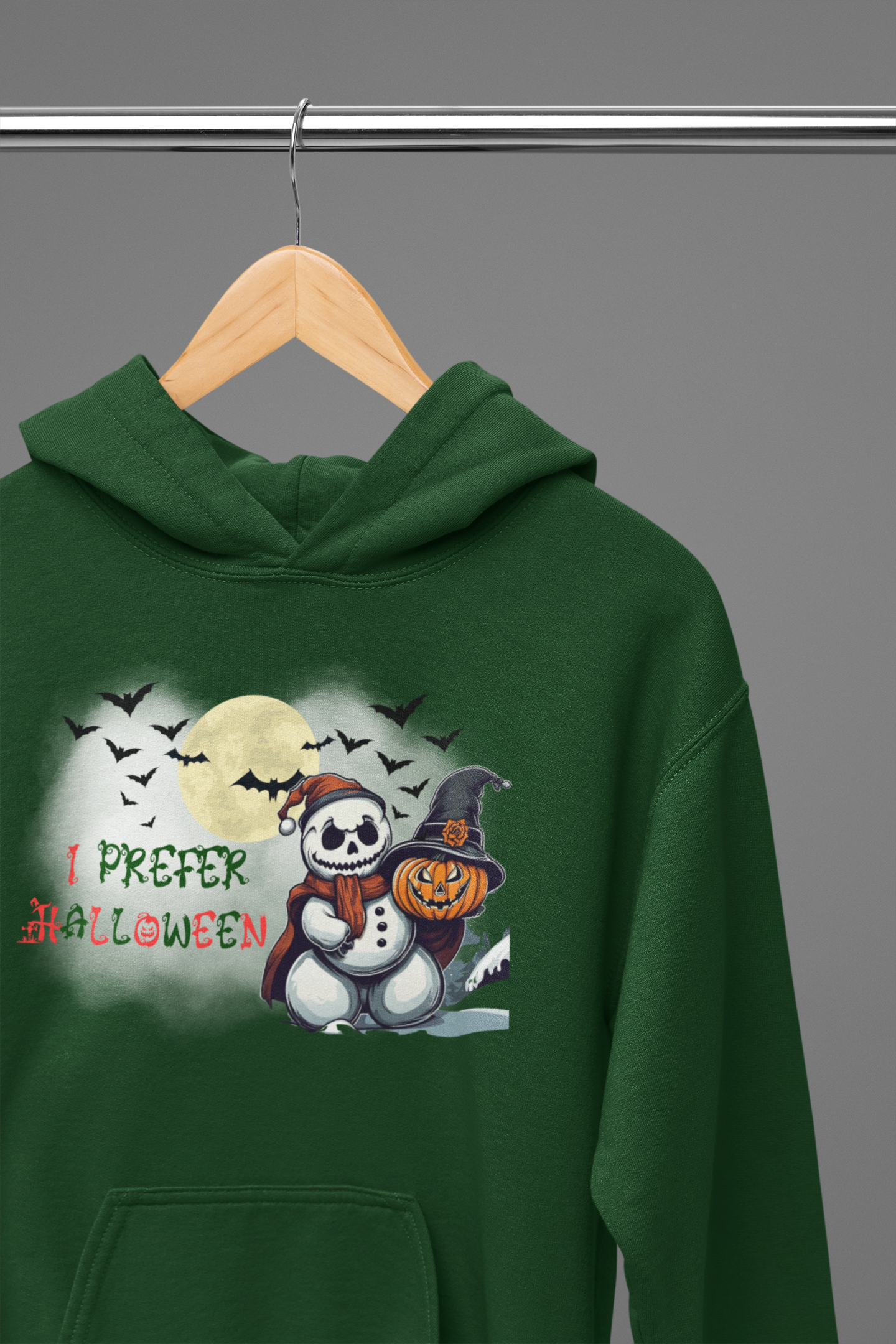 I Prefer Halloween Hoodie — Gothic Christmas Skull Snowman Pumpkin