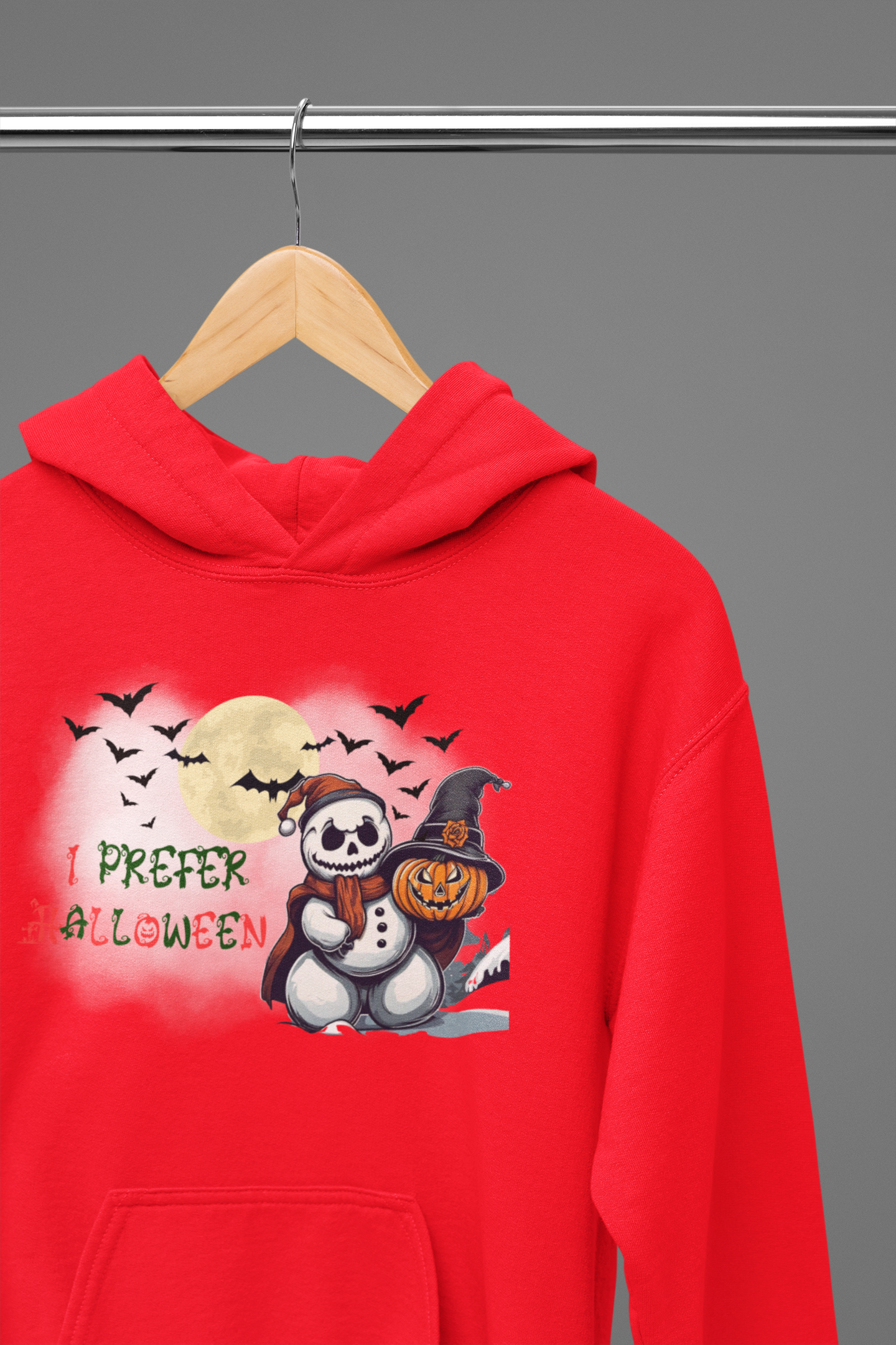 I Prefer Halloween Hoodie — Gothic Christmas Skull Snowman Pumpkin