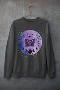 Celestial Twin Cats Heart Moon Crewneck Sweatshirt — Witchy Moon Phase