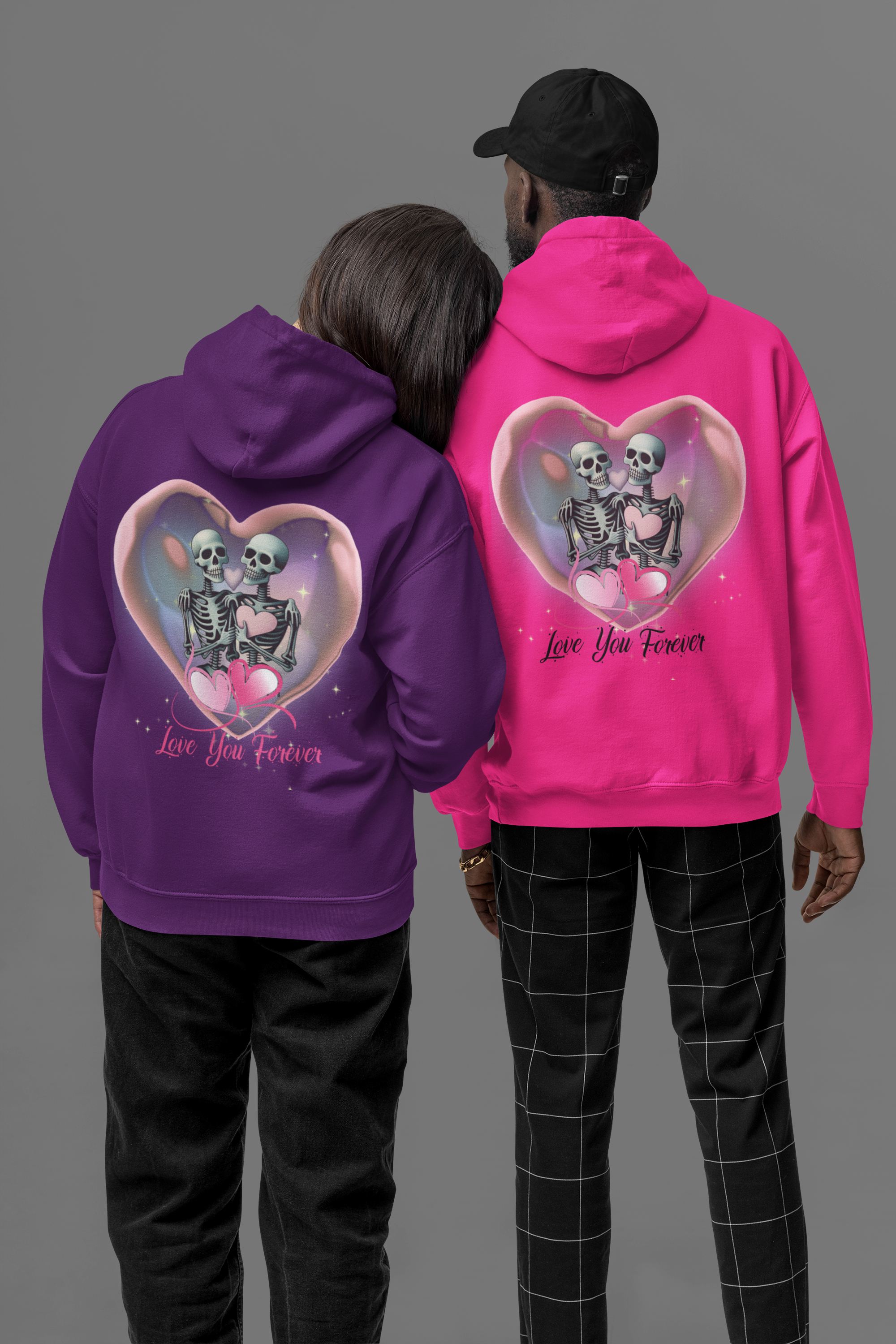 Love You Forever Skeleton Hoodie — Gothic Valentine's Couples Pullover