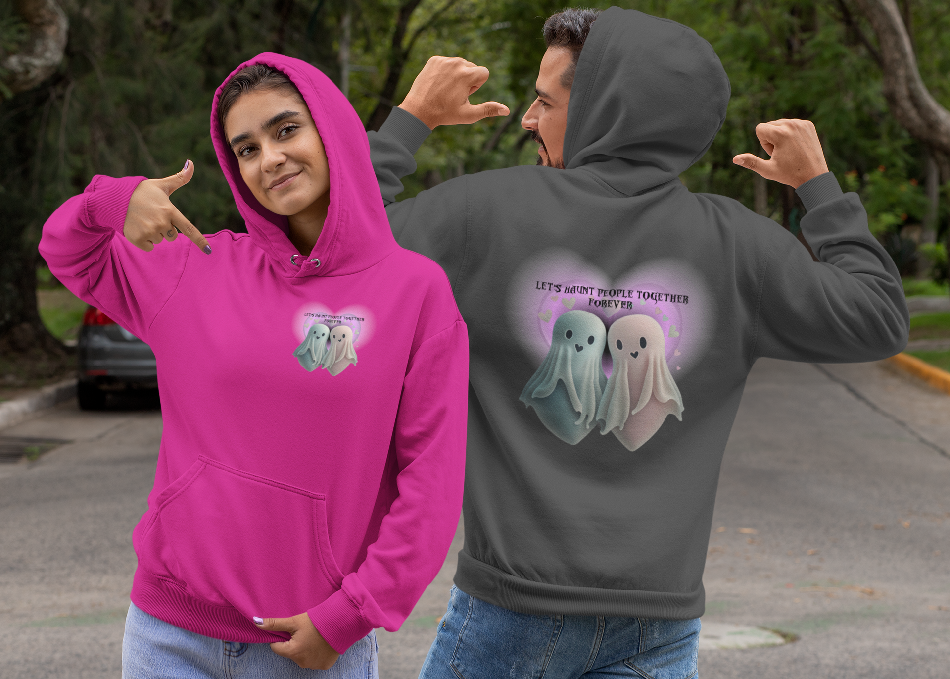 Let's Haunt People Together Forever Hoodie — Gothic Valentine's Couples Ghost